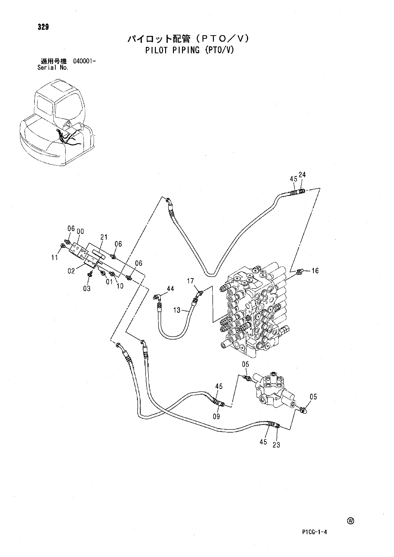 Схема Пилотные гидролинии (PTO/V) HITACHI ZX75US-A