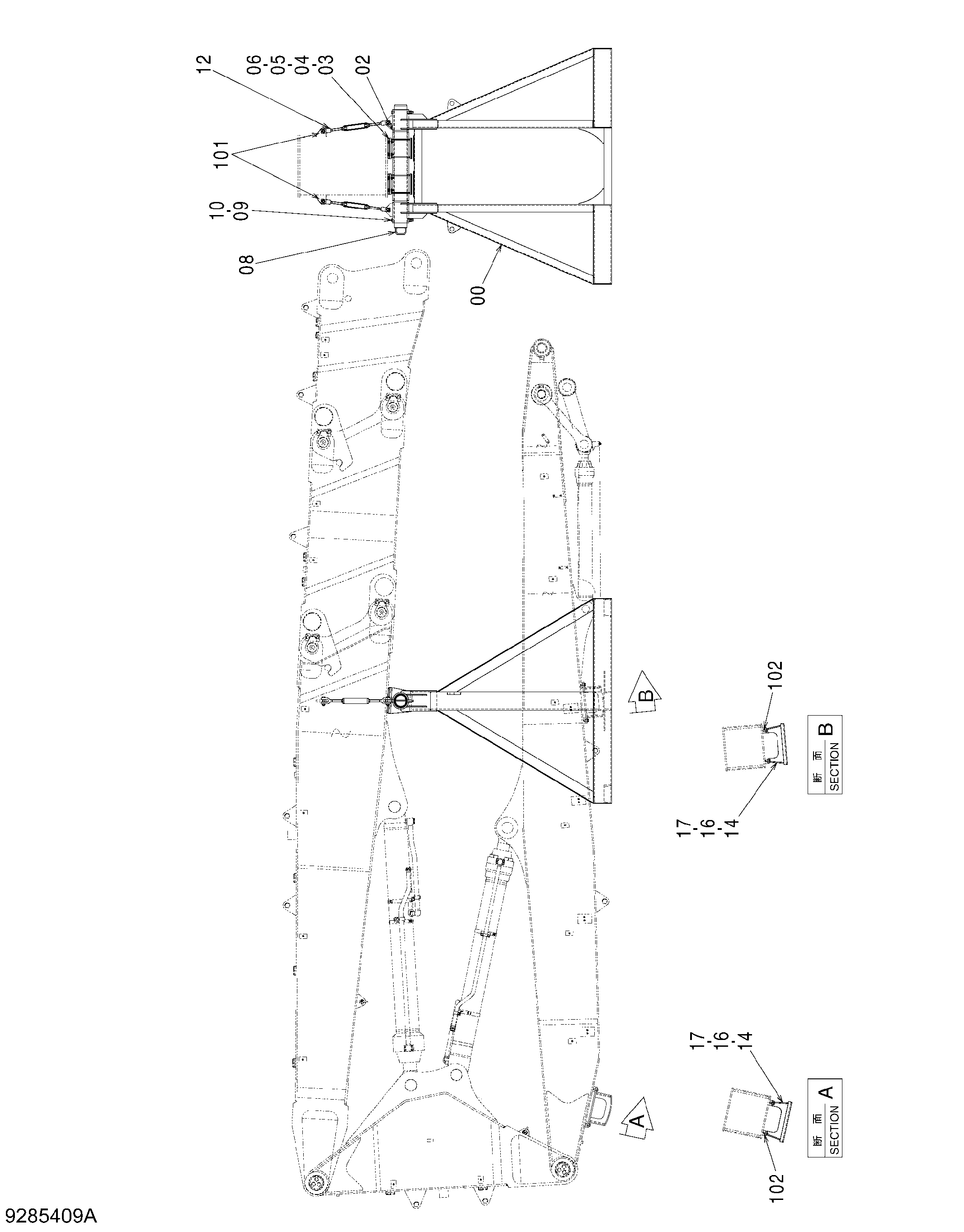 Схема Стойка (удлинённый вылет демонтажный передний) HITACHI ZX470H-3