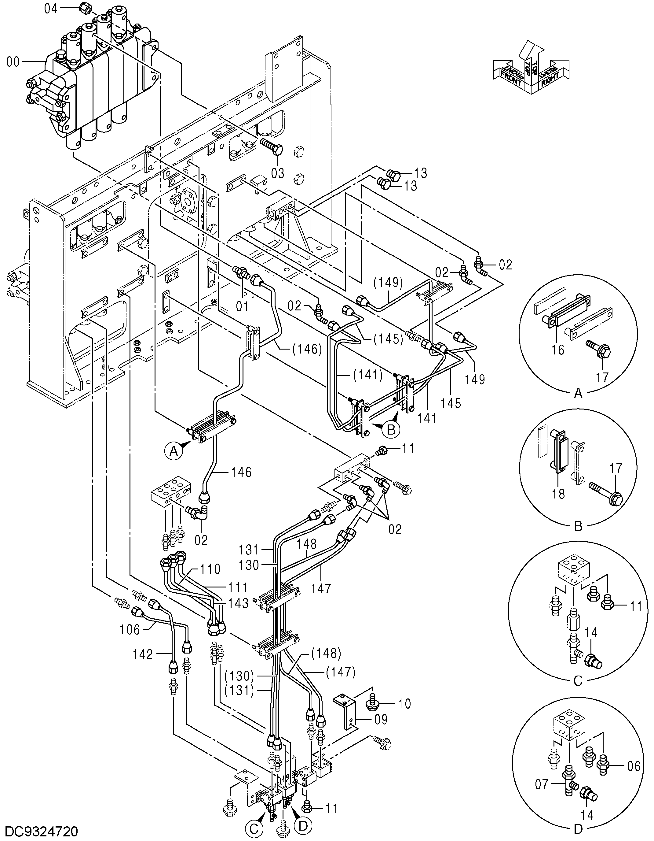 Схема Пилотные гидролинии (6)(гидрораспределитель)(экскаватор) HITACHI EX2600-6BH