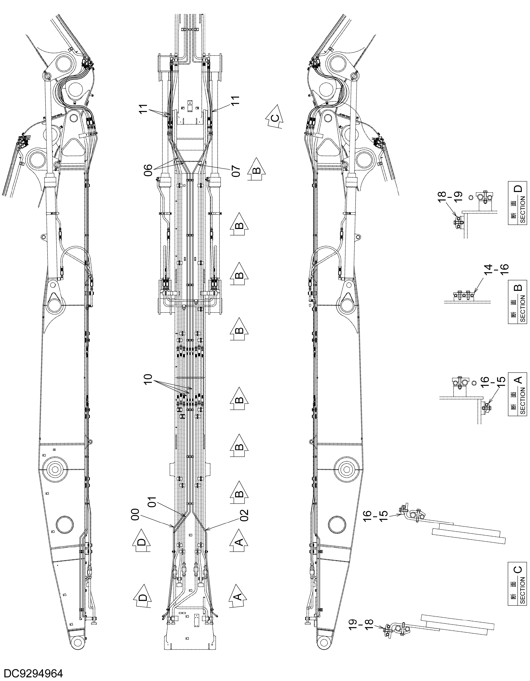 Схема Вспомогательный трубопроводы (стрела) HITACHI ZX470LCH-5B