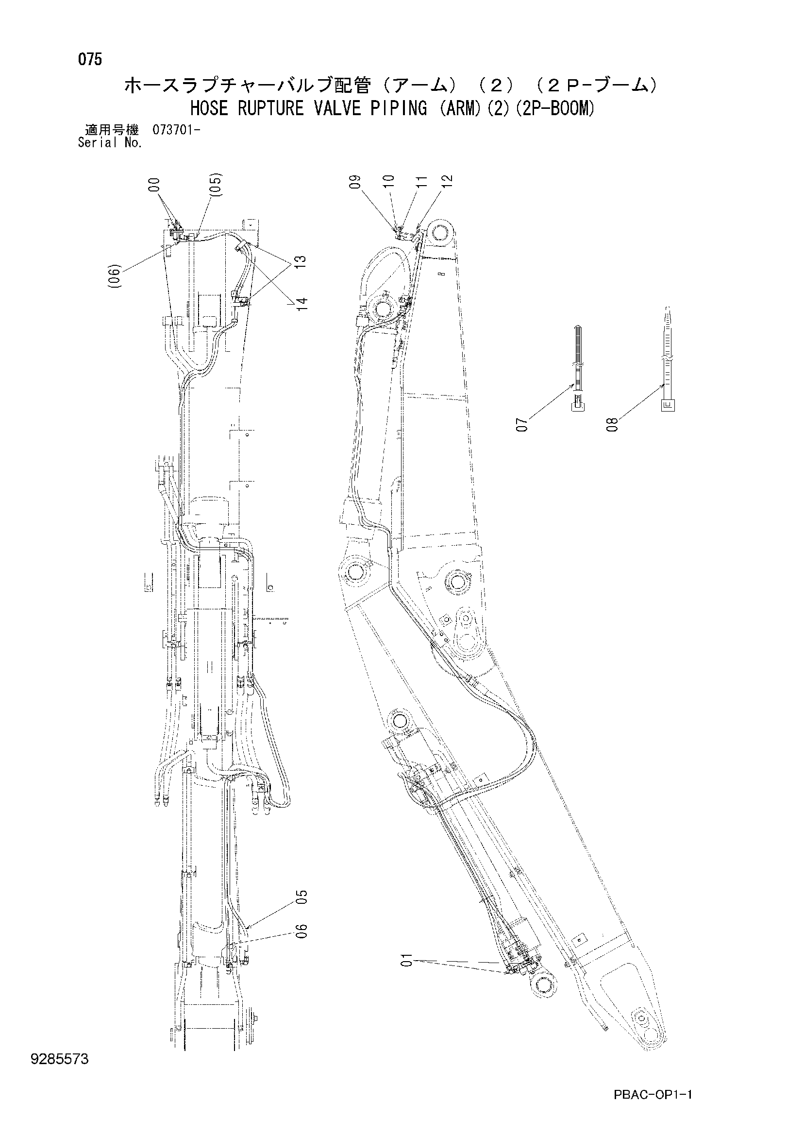Схема Шланг защита от разрыва клапан трубопроводы (рукоять)(2)(2P-BOOM) HITACHI ZX135US