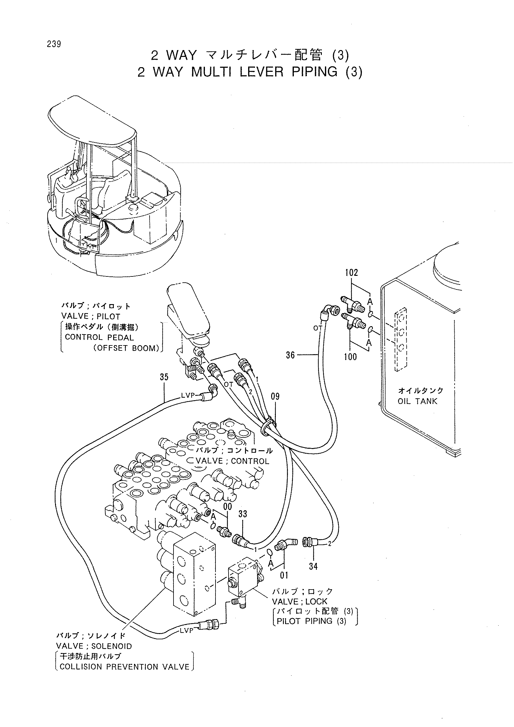 Схема 2 Ходовой многофункциональный рычаг трубопроводы (3) HITACHI EX30UR-2
