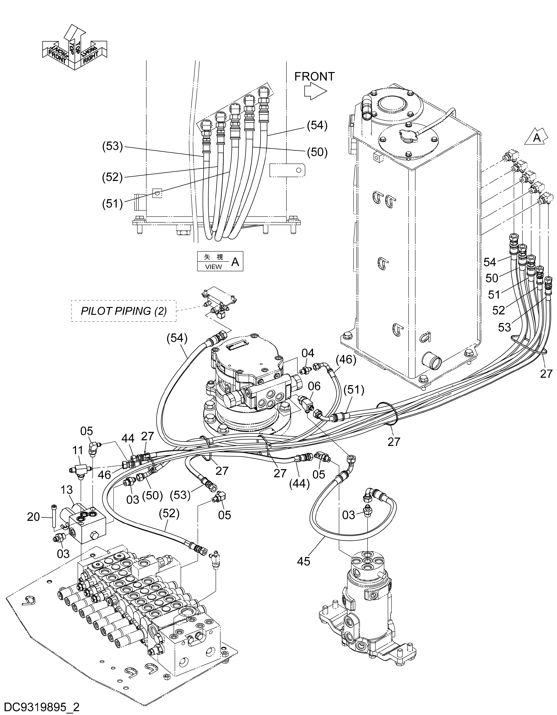 Схема Пилотные гидролинии (1-2) HITACHI ZX40U-5A
