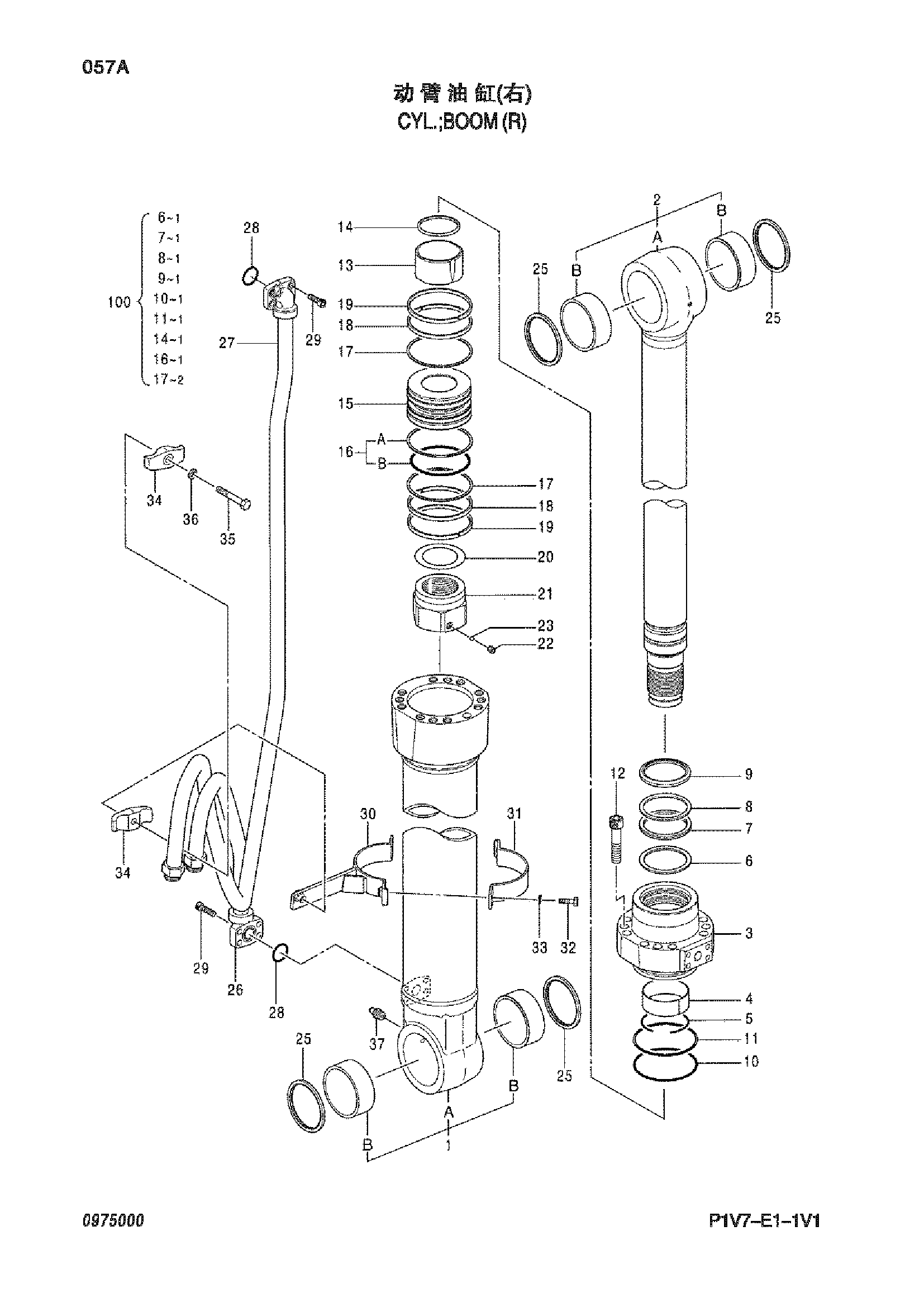 Схема Гидроцилиндр стрелы (правый) HITACHI ZX330-3-HCMC
