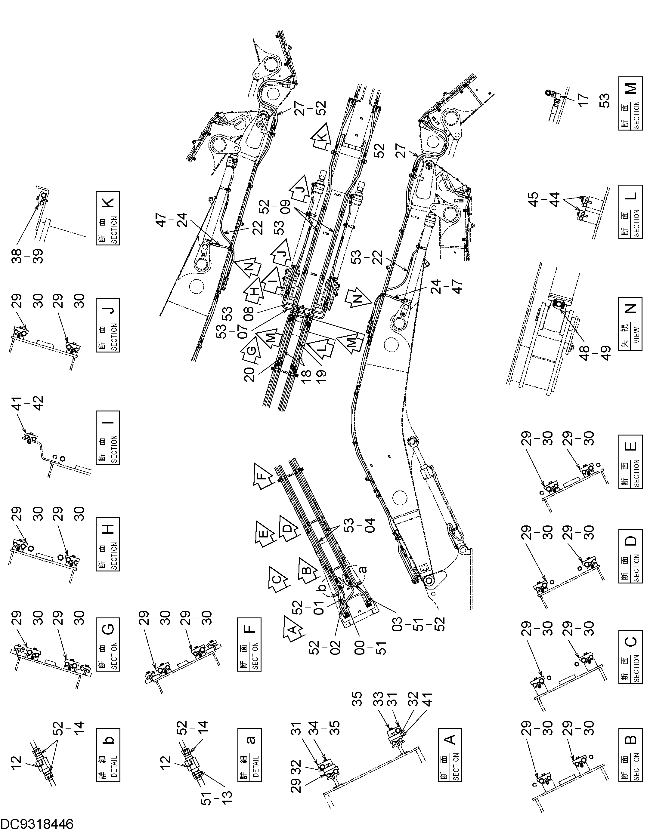Схема Стрела трубопроводы HITACHI ZX330-3