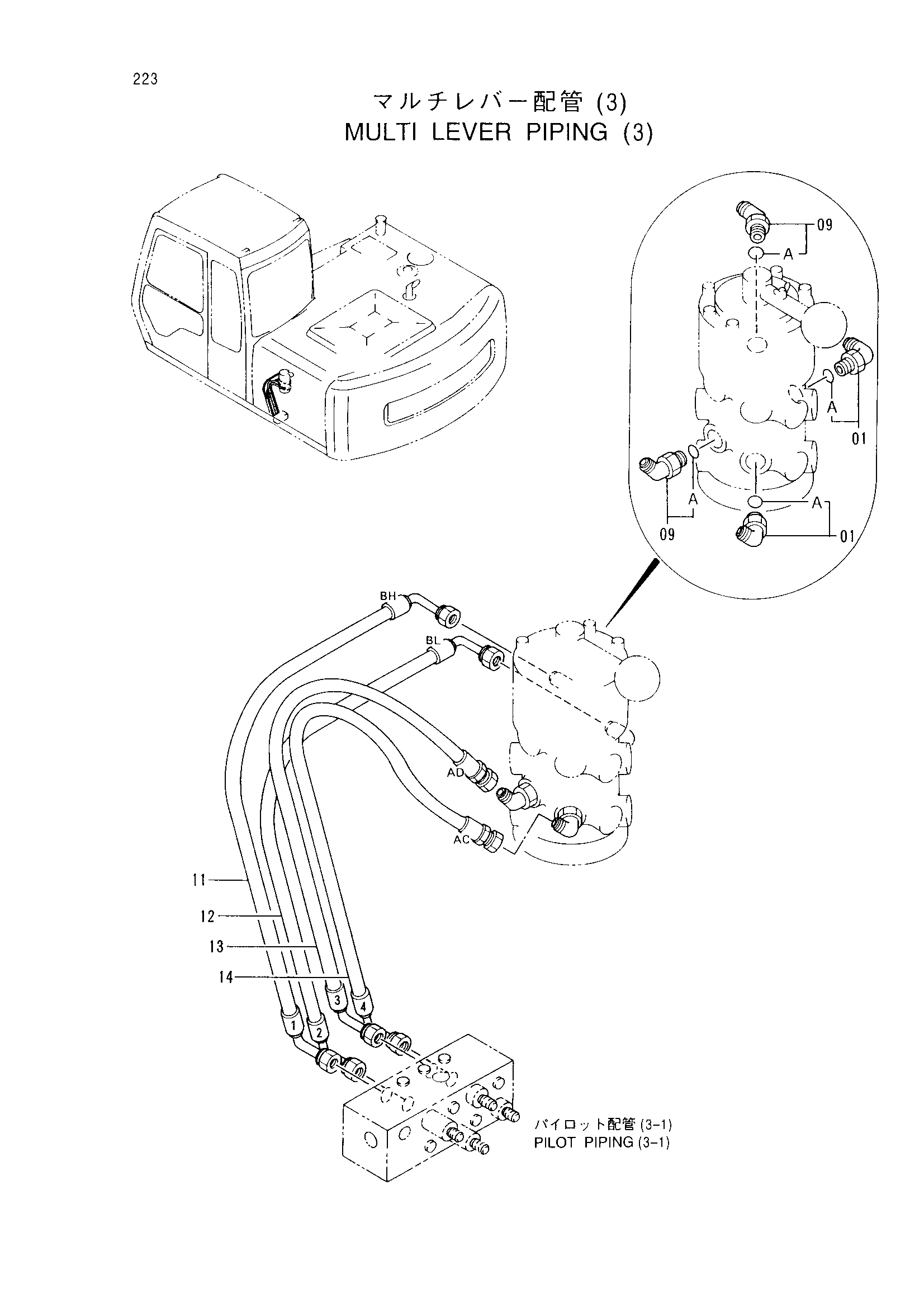 Схема Многофункциональный рычаг трубопроводы (3) HITACHI EX120-3C