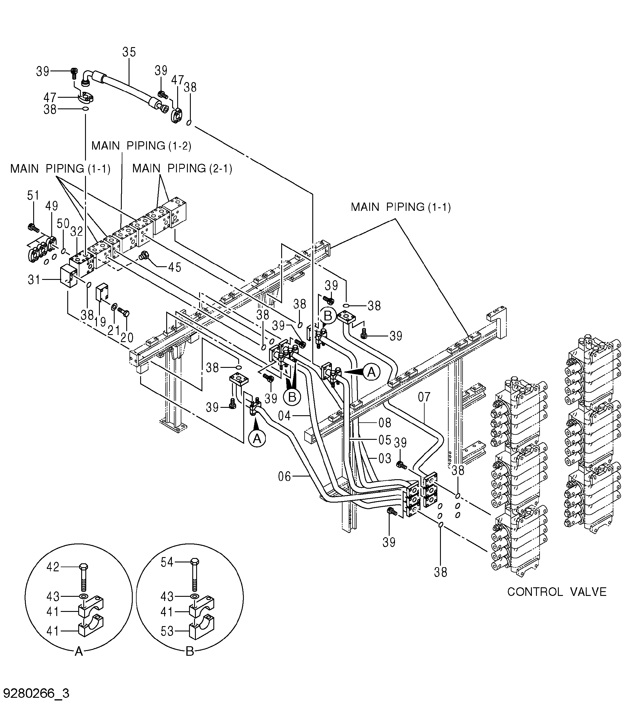 Схема Основные гидролинии (1-3) HITACHI EX5600-6LD