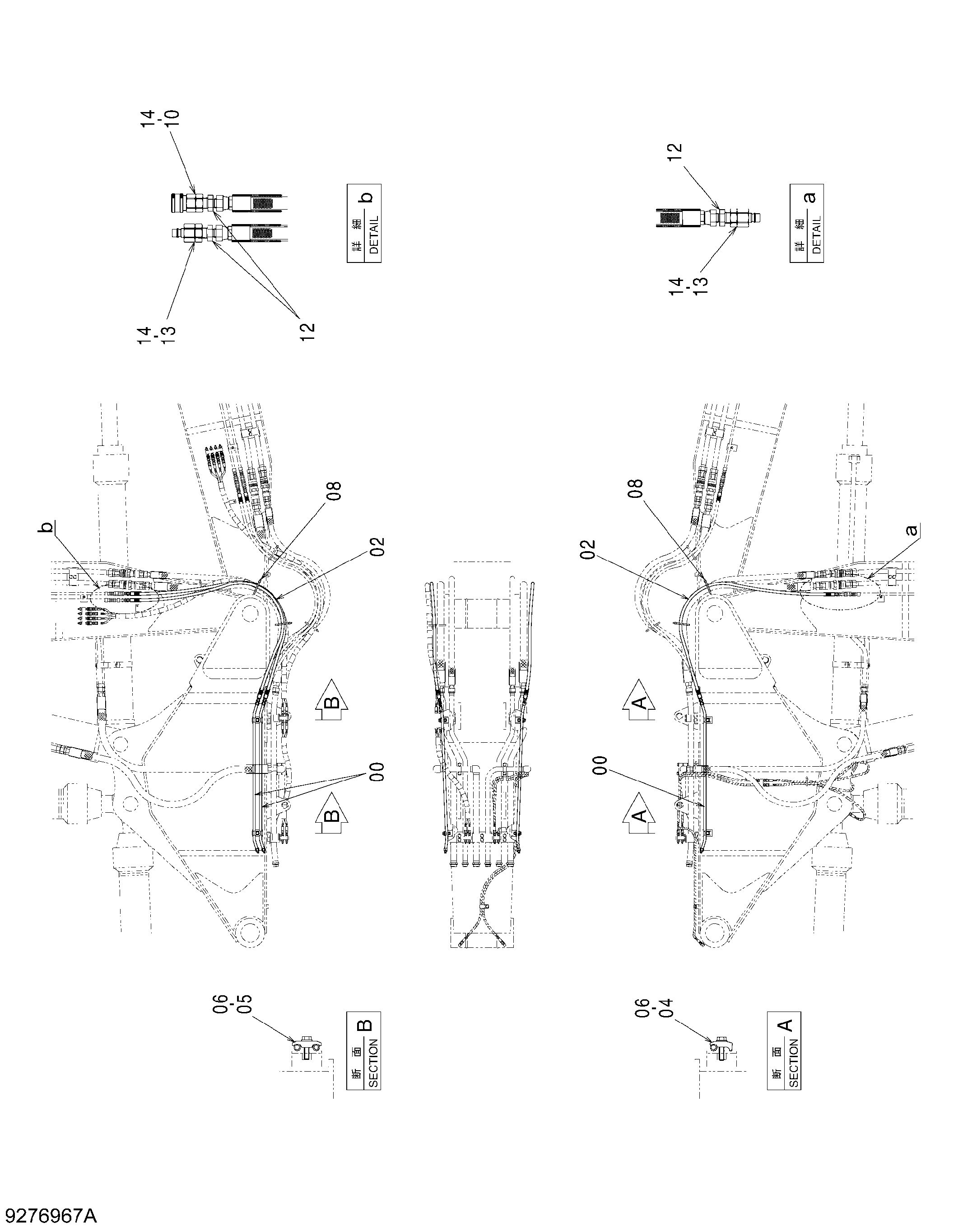 Схема Поворот трубопроводы (2.4m средний рукоять) HITACHI ZX450-3