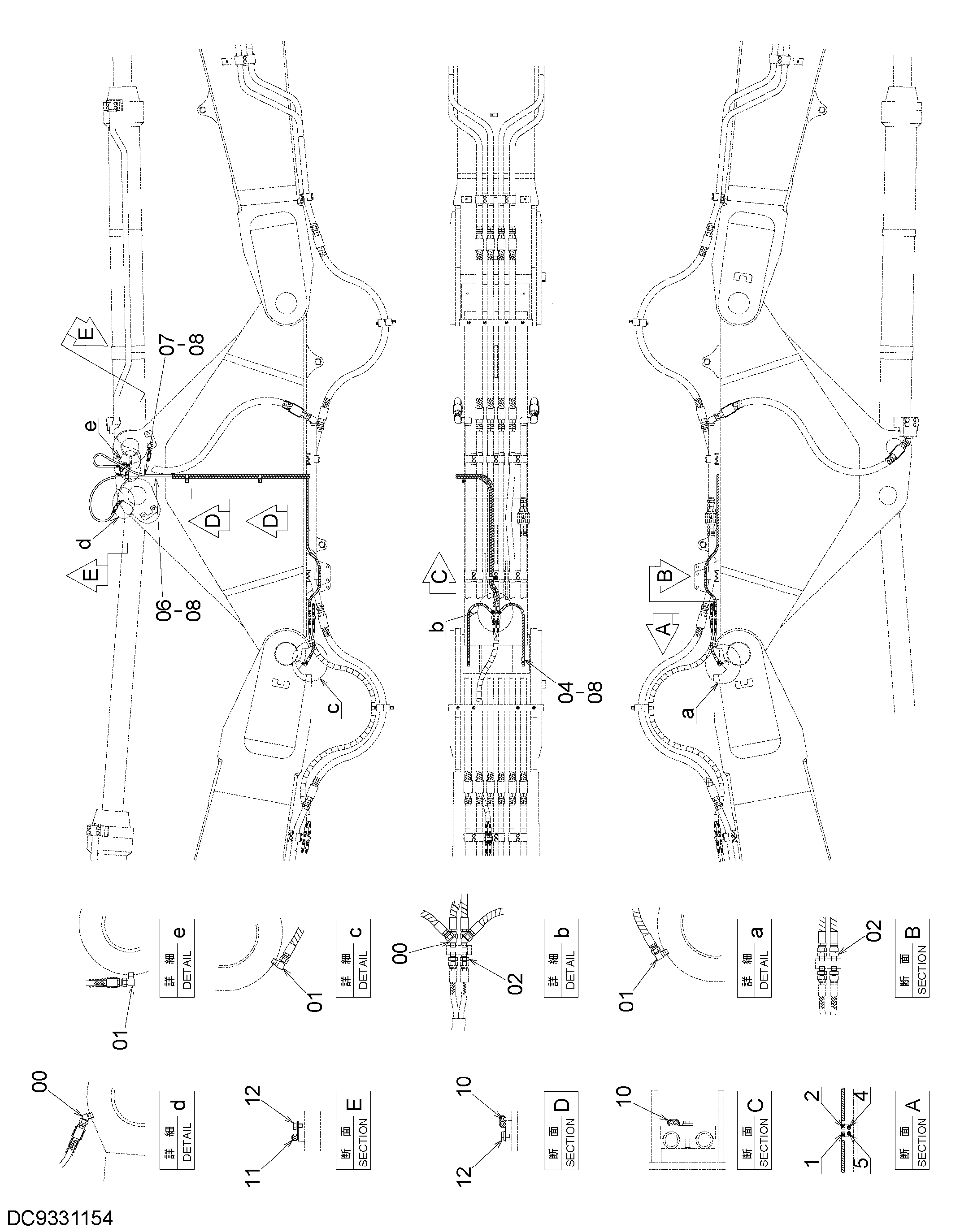 Схема Лубликате трубопроводы (средний рукоять 2.7m) HITACHI ZX1800K-3