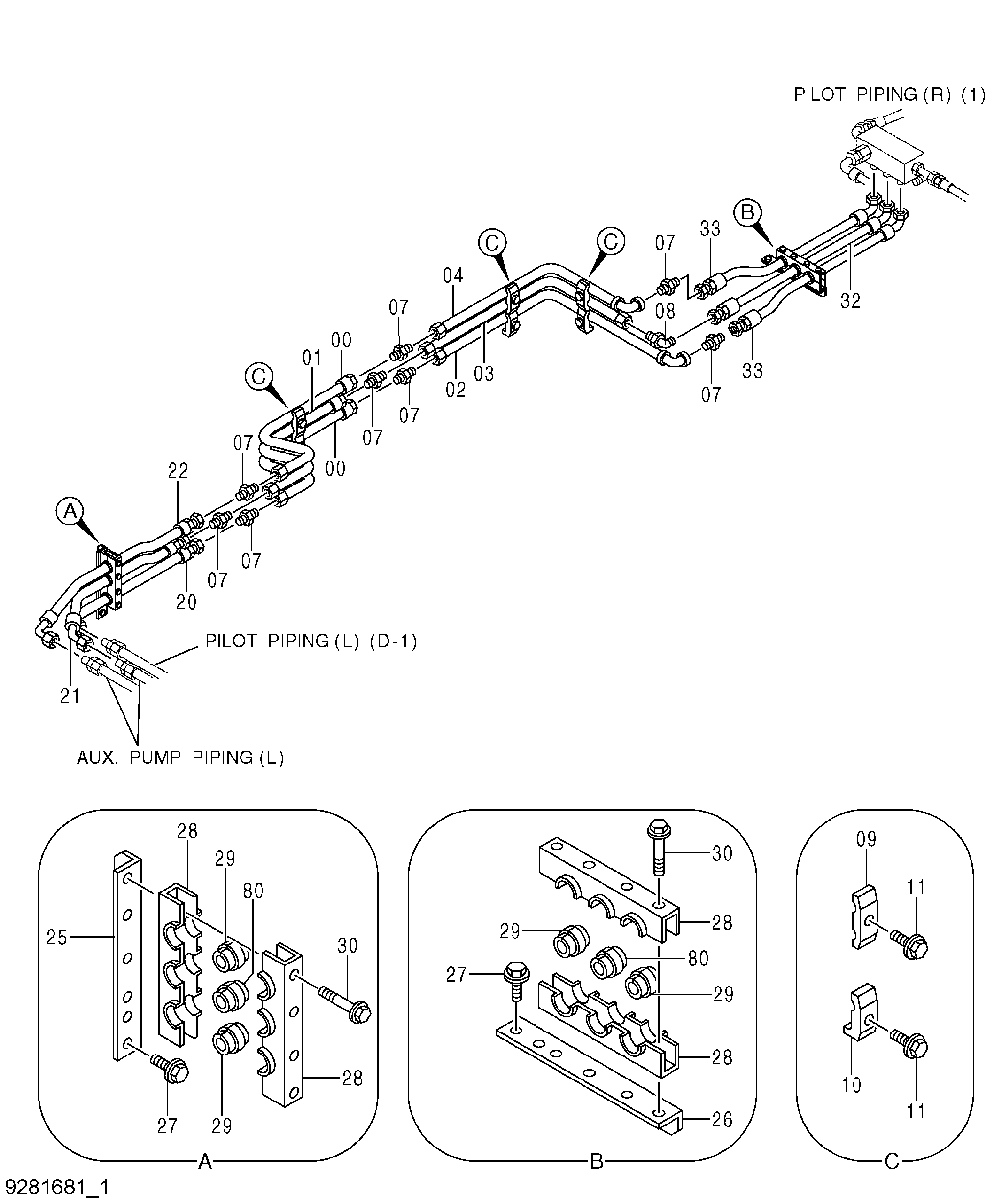 Схема Пилотные гидролинии (центральный)(4-1) HITACHI EX5600-6LD