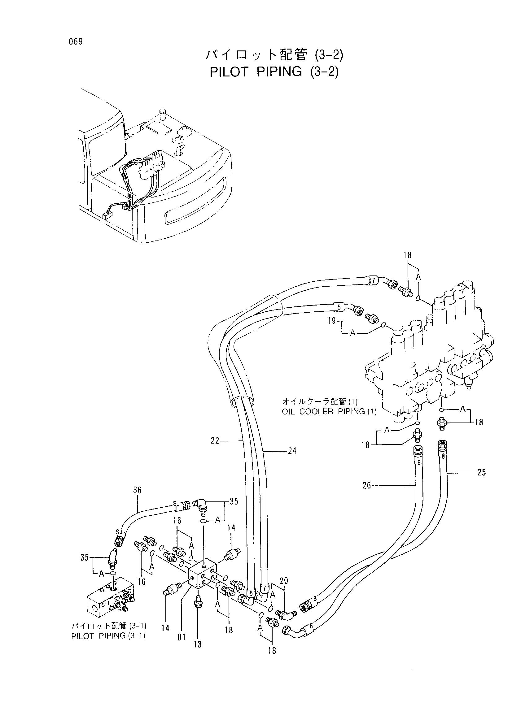 Схема Пилотный трубопроводы (3-2) HITACHI EX120-3C