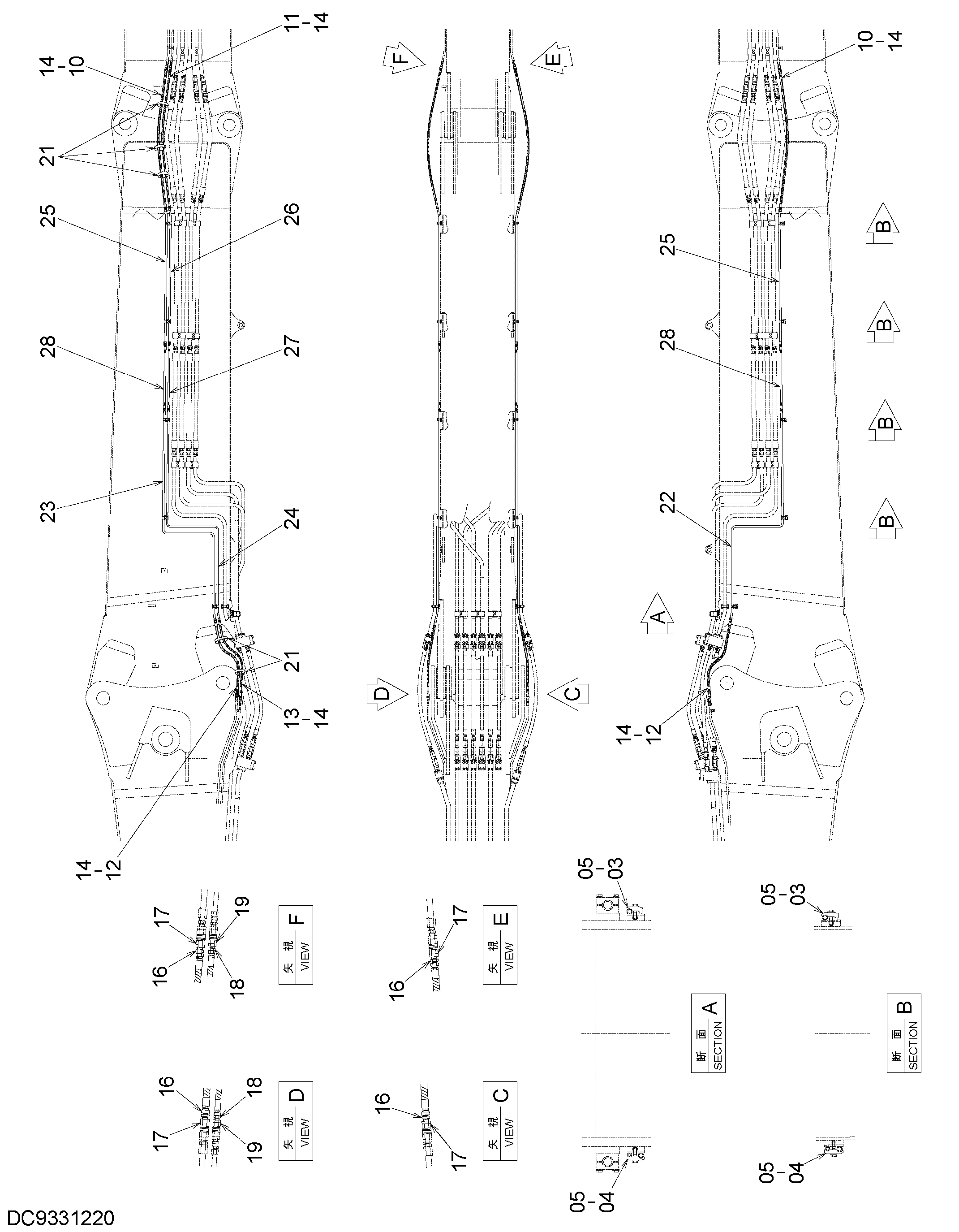 Схема Поворот трубопроводы (адаптер стрела 6.7m) HITACHI ZX1800K-3