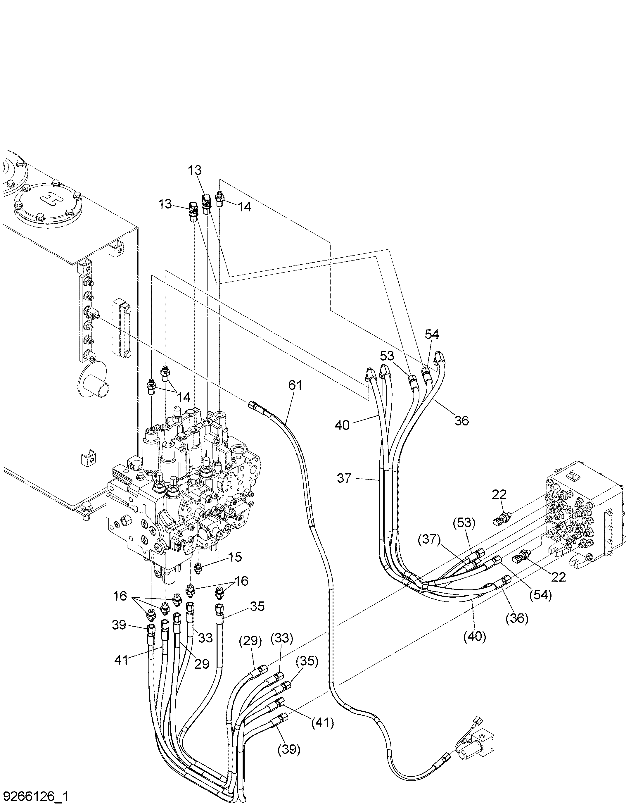 Схема Пилотные гидролинии (E-1) HITACHI ZX140W-3-AMS