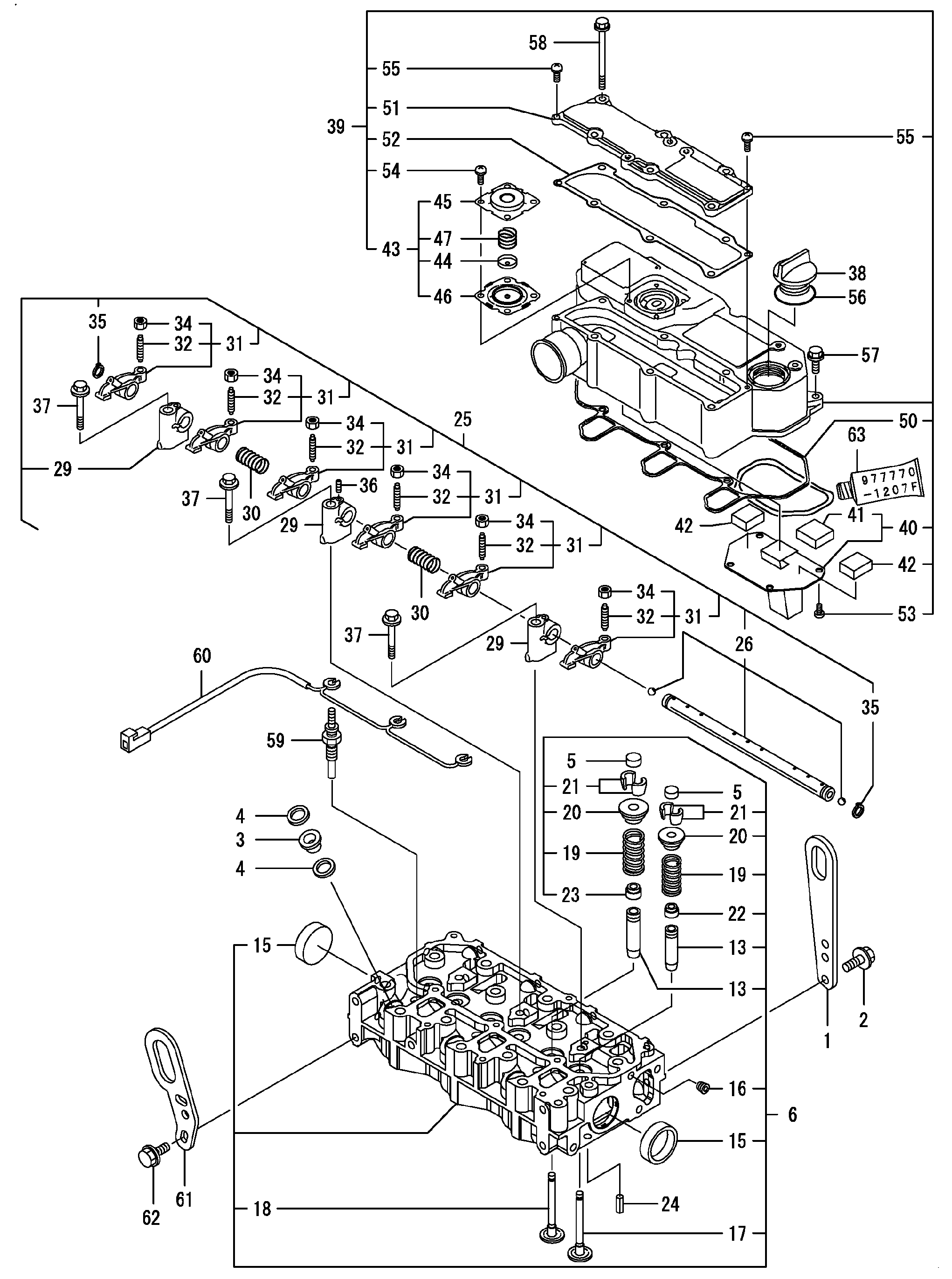 Схема Головка блока цилиндров, боннет HITACHI ZX22U-2