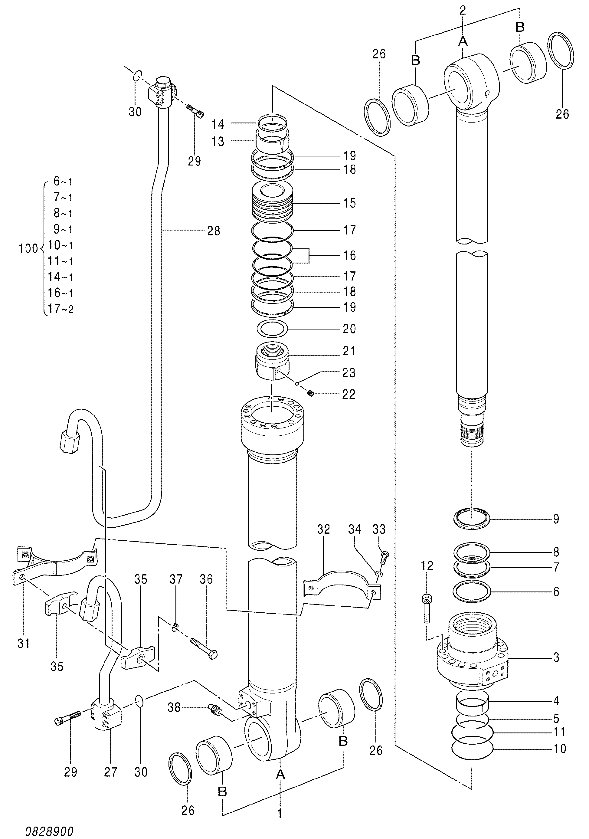 Схема Гидроцилиндр стрелы (правый) HITACHI ZX160