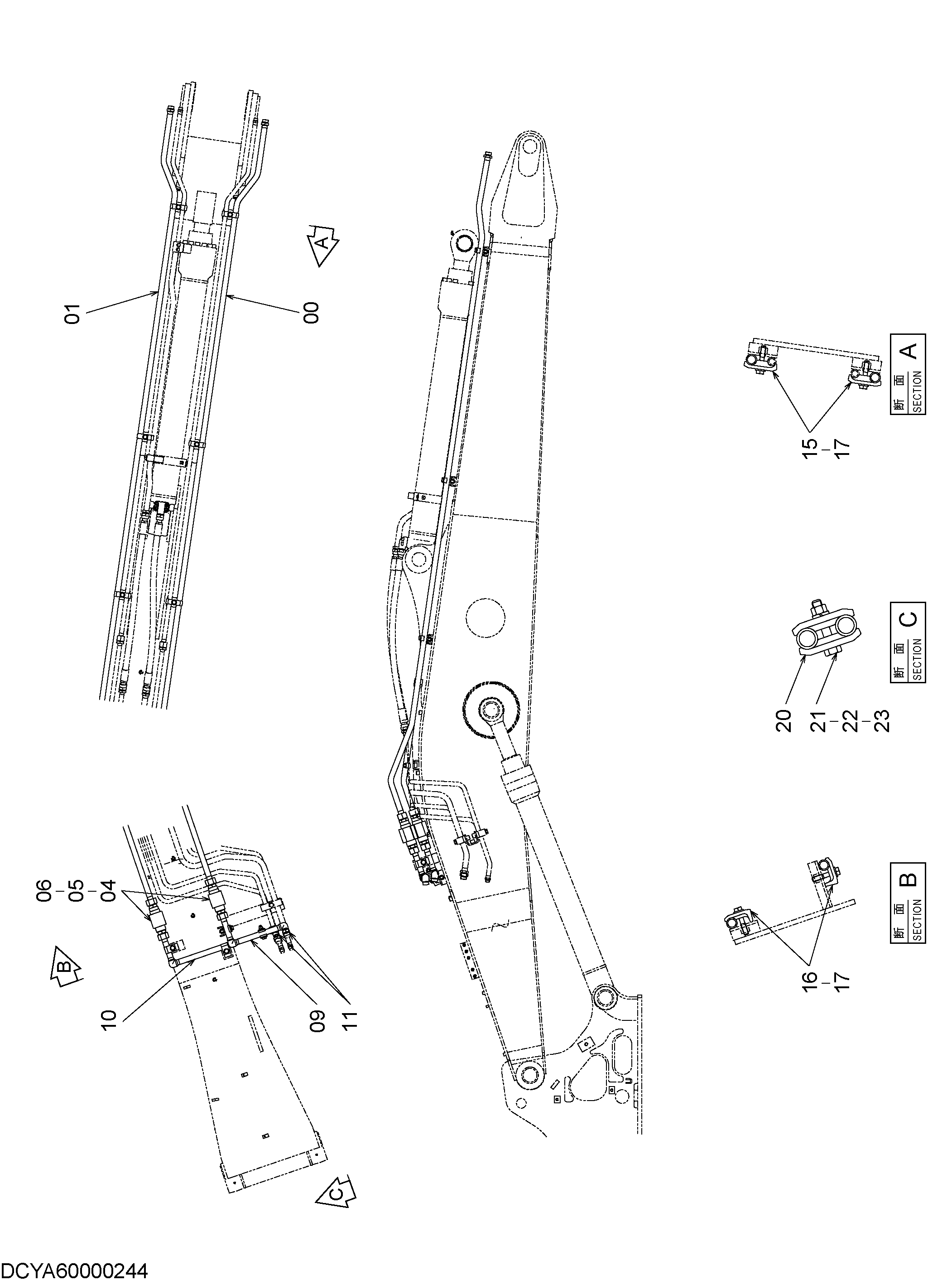 Схема Бракер трубопроводы (4.8m стрела) HITACHI ZX135US-3
