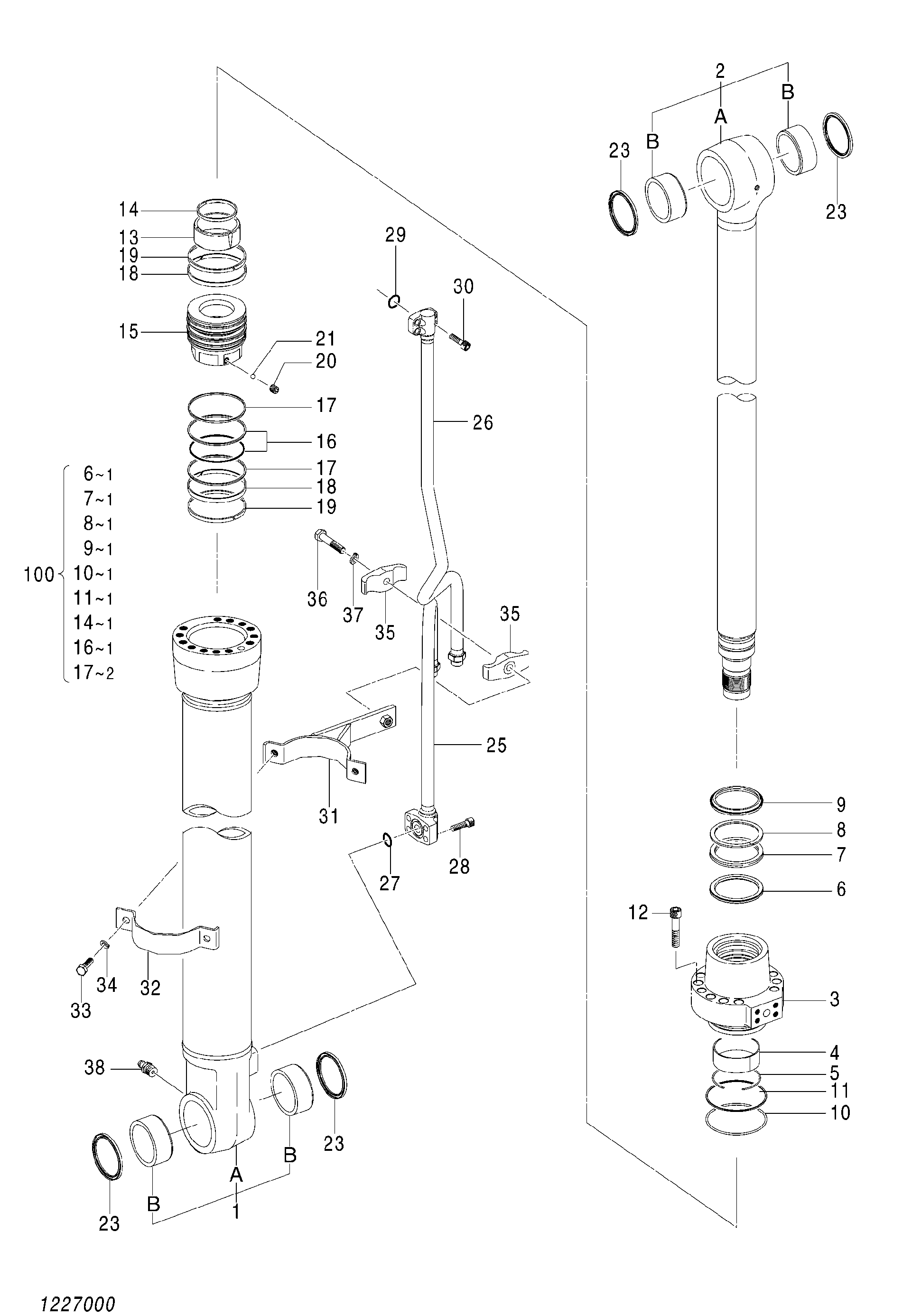 Схема Гидроцилиндр стрелы (левый)(стрела 5.0m) HITACHI ZX145W-3