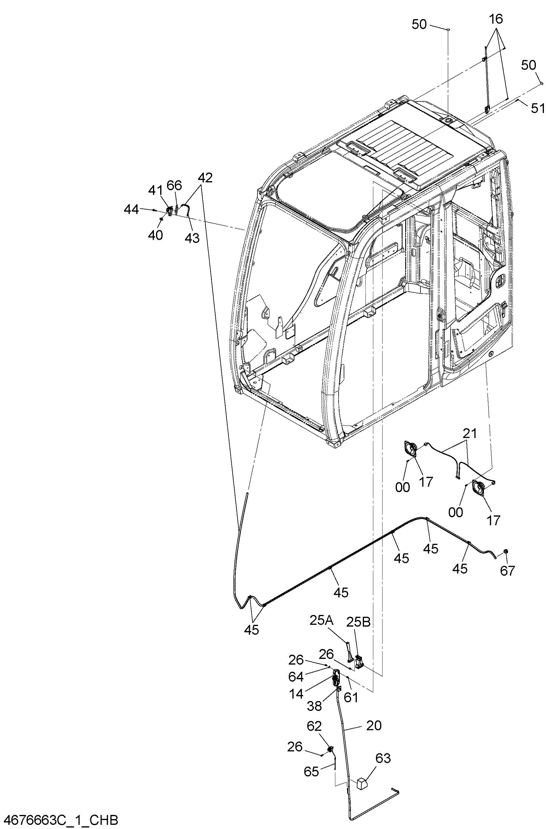 Схема Кабина (1)(без сателлите антенна・GPS) HITACHI ZX145W-3-AMS