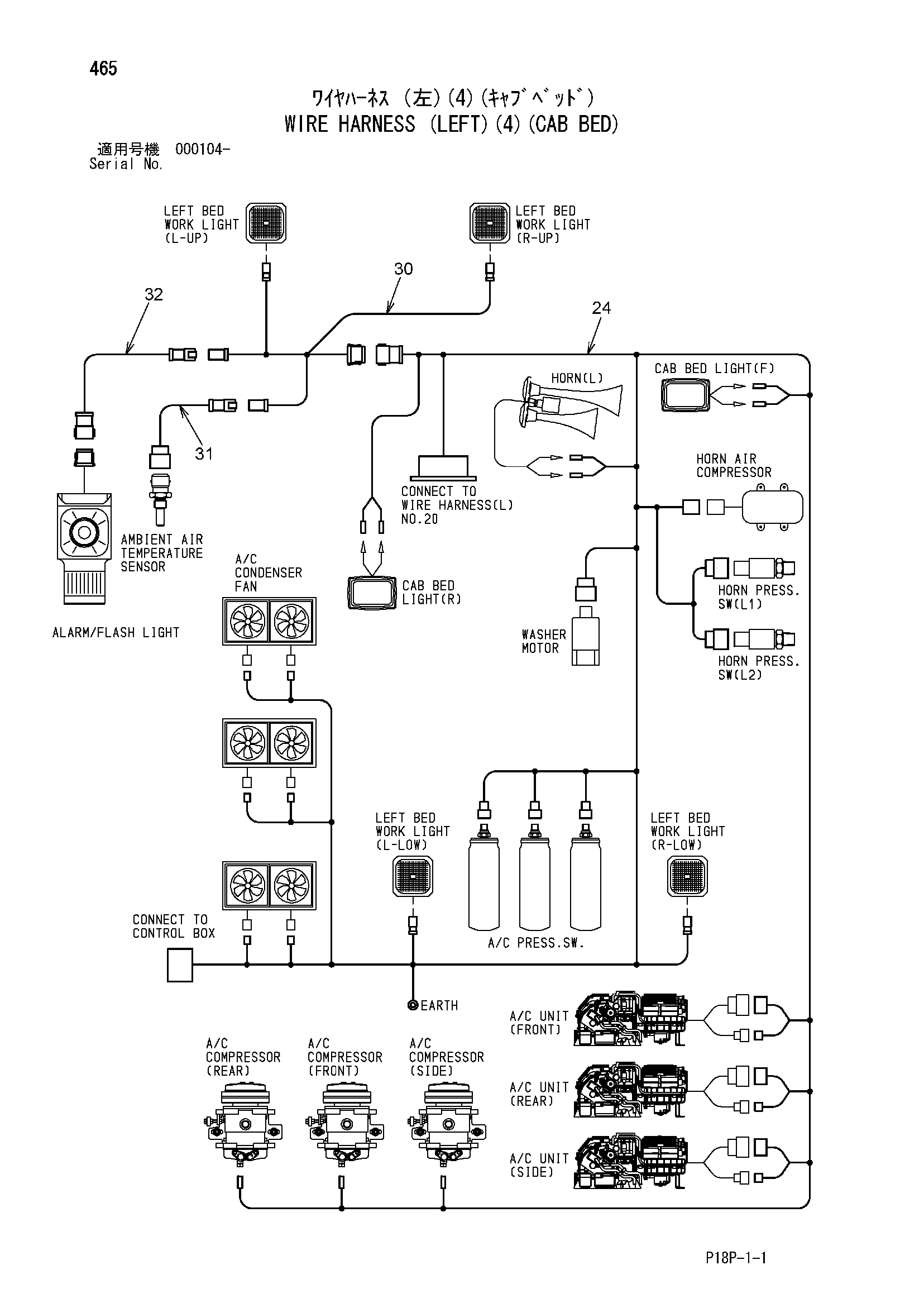 Схема Провод жгут проводов (левый)(4)(кабина платформа) HITACHI EX8000-6