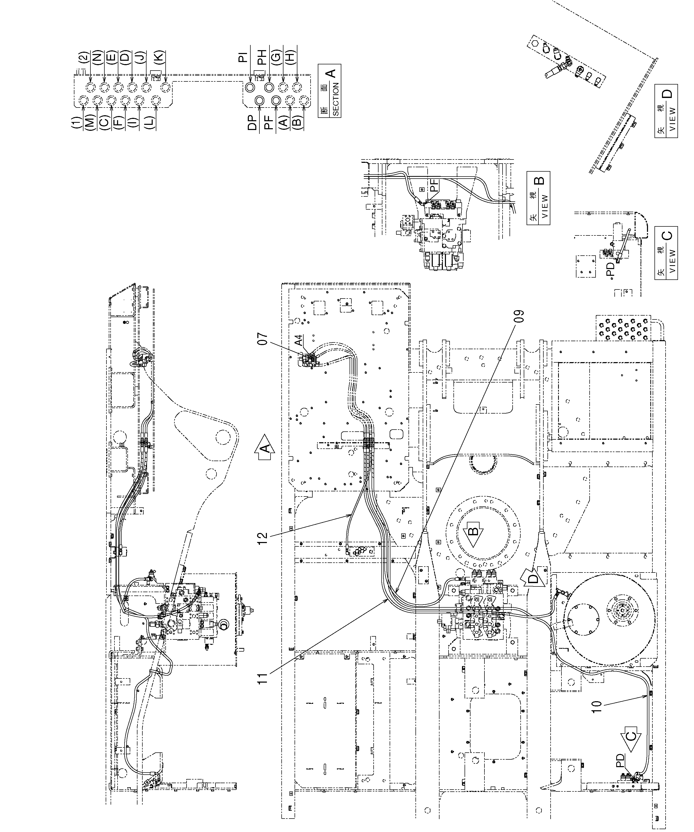 Схема Пилотные гидролинии (11)(основной) HITACHI ZX330-3G