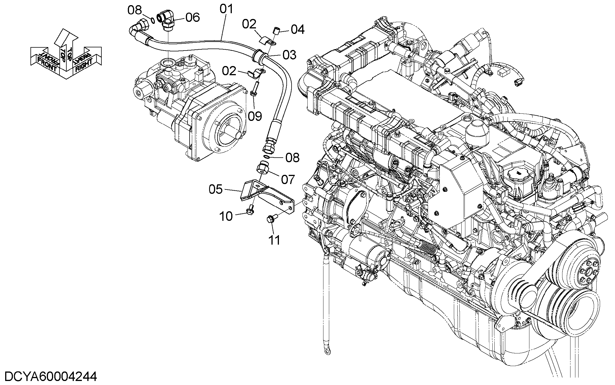Схема Боковой ответвление трубопроводы HITACHI ZW250-5B