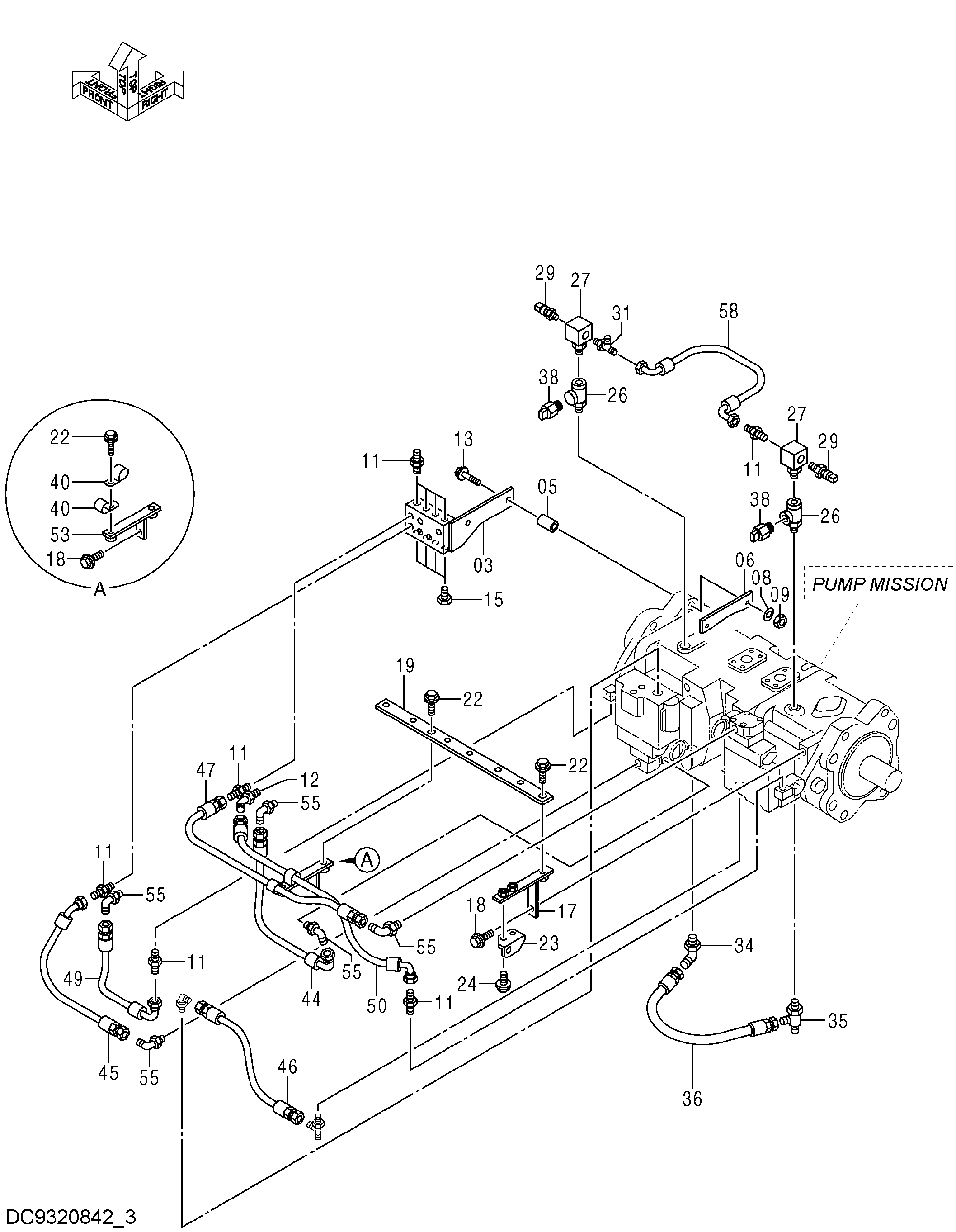 Схема Пилотные гидролинии (1-3)(насос) HITACHI EX2600-6LD