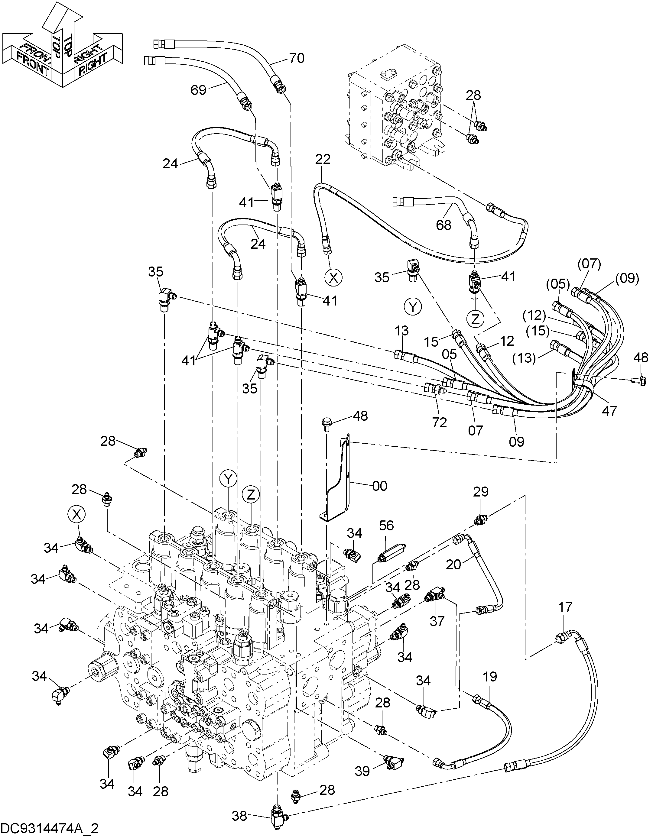 Схема Пилотные гидролинии (2-2) HITACHI ZX870LCR-5G