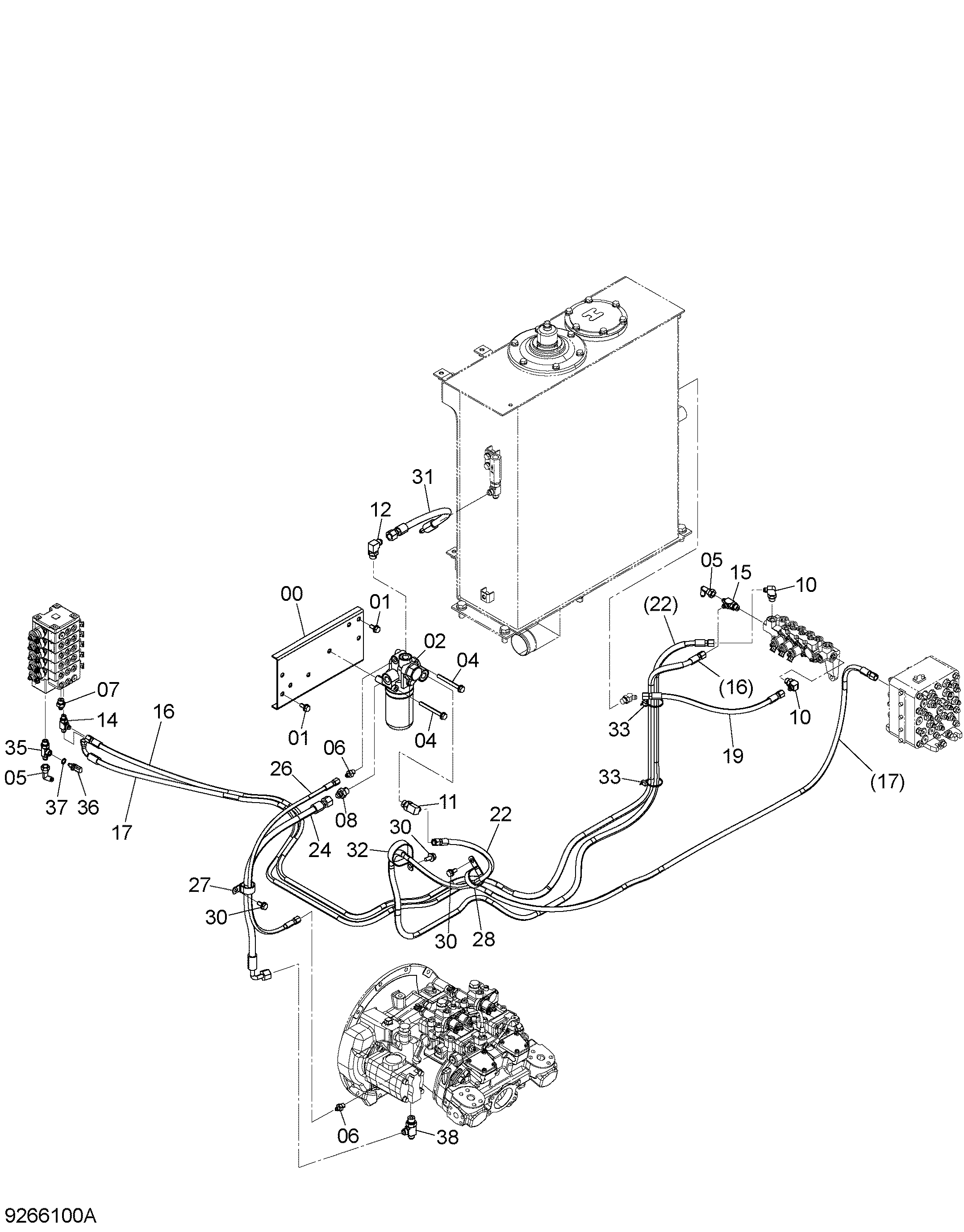 Схема Пилотные гидролинии (A) HITACHI ZX140W-3