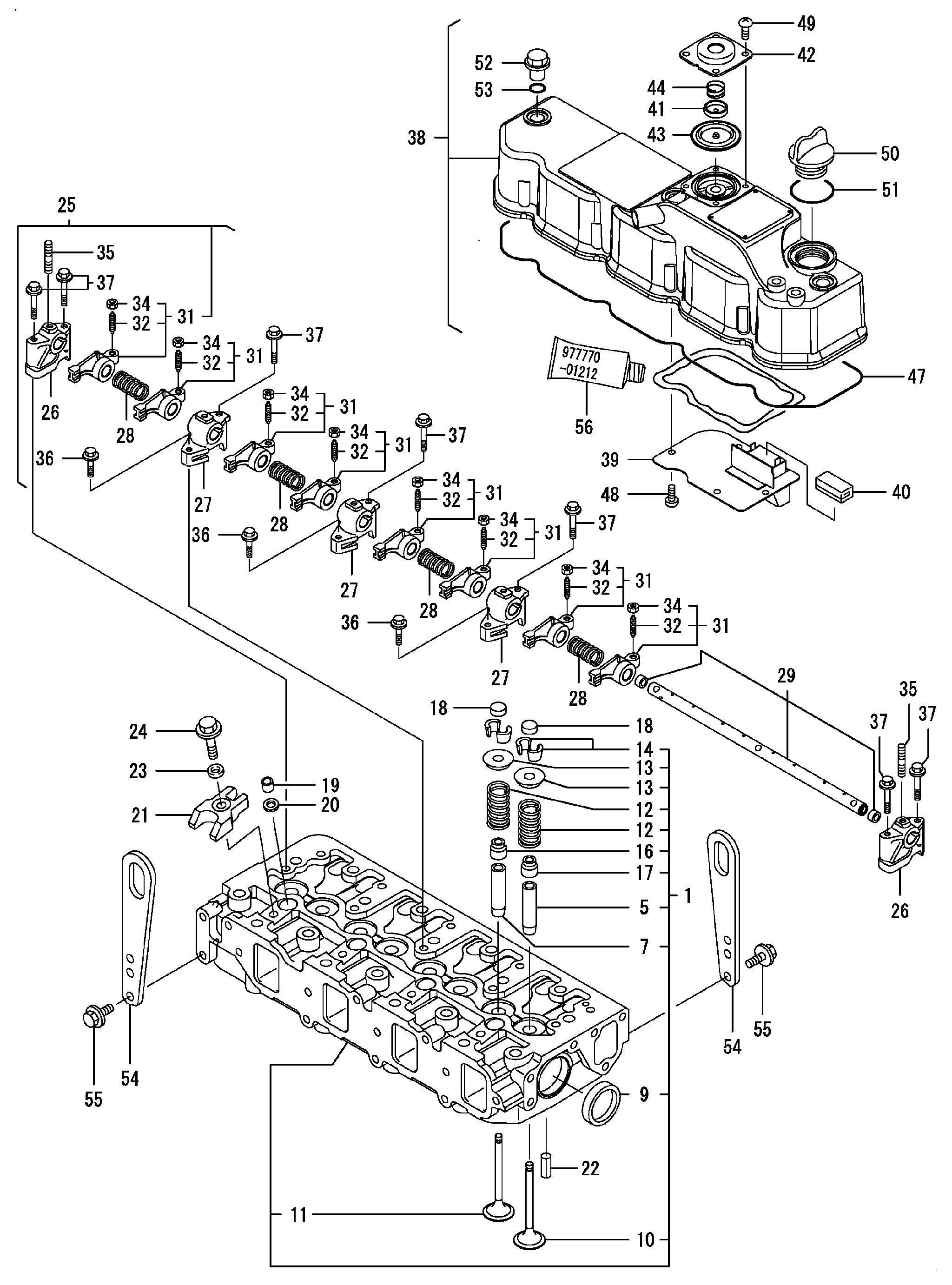 Схема Головка блока цилиндров, боннет (кабина) HITACHI ZX40U-2U