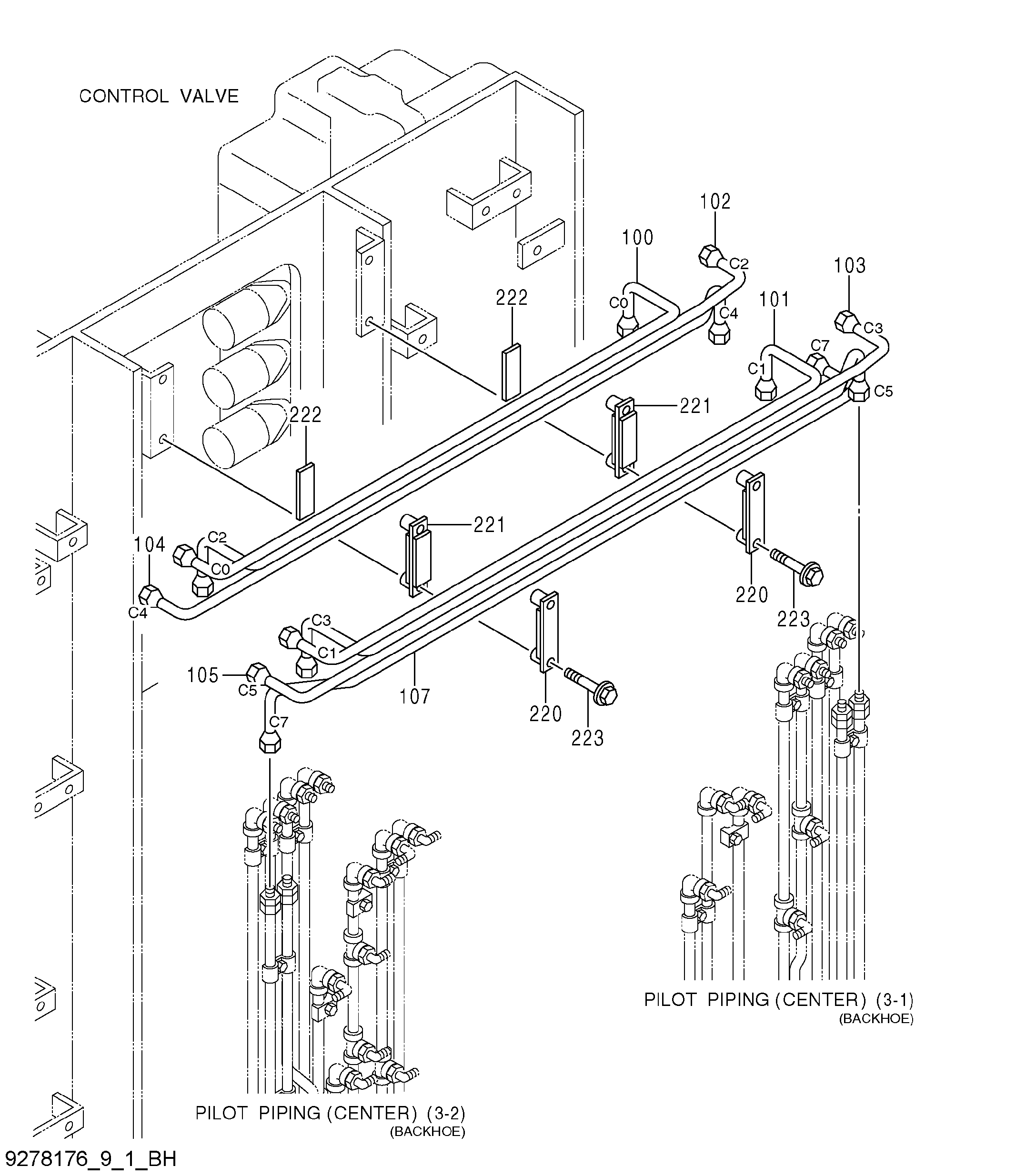 Схема Пилотные гидролинии (центральный)(3-9-1)(экскаватор) HITACHI EX5600-6BH