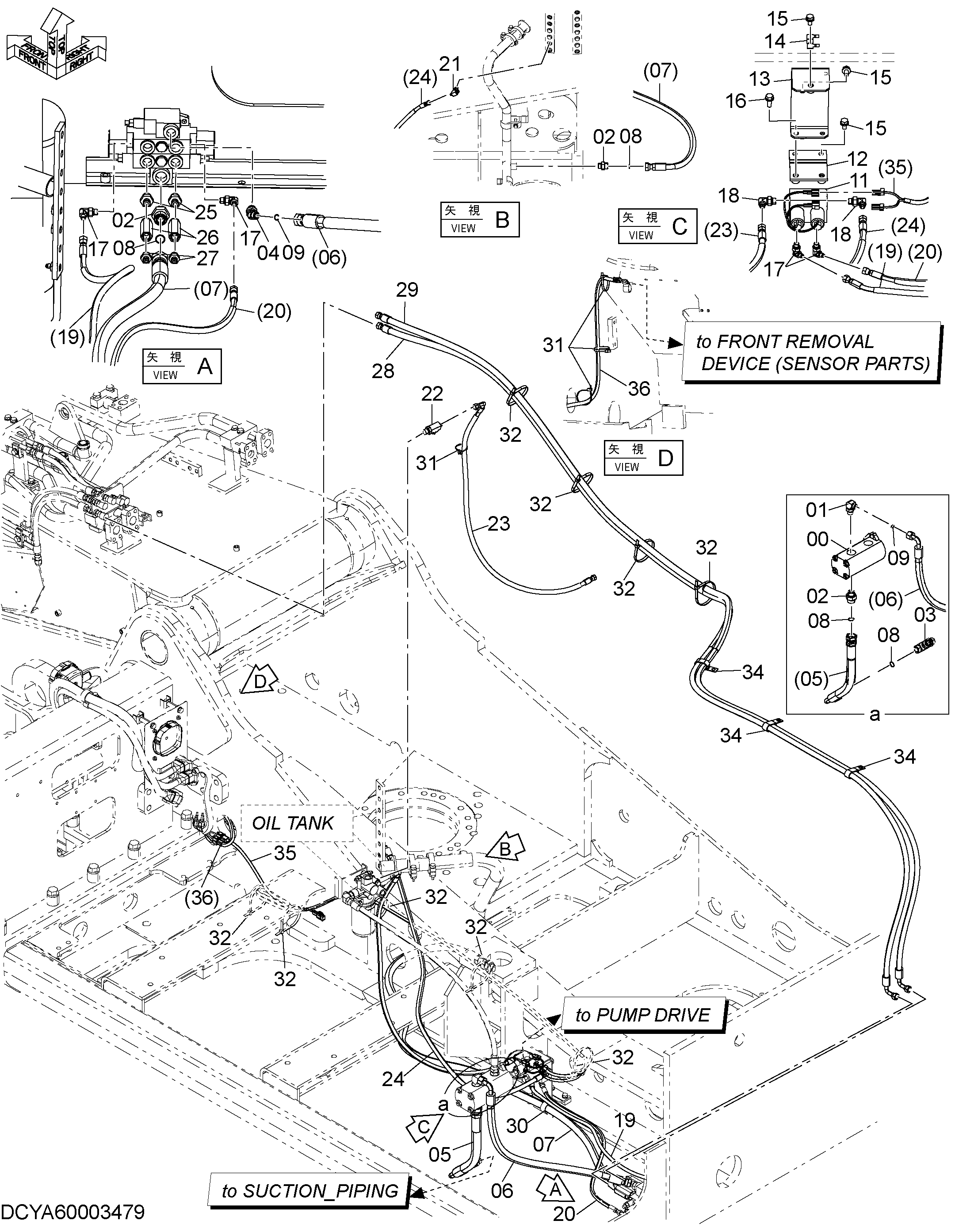 Схема Гидравлический палец трубопроводы HITACHI ZX470LCH-5B