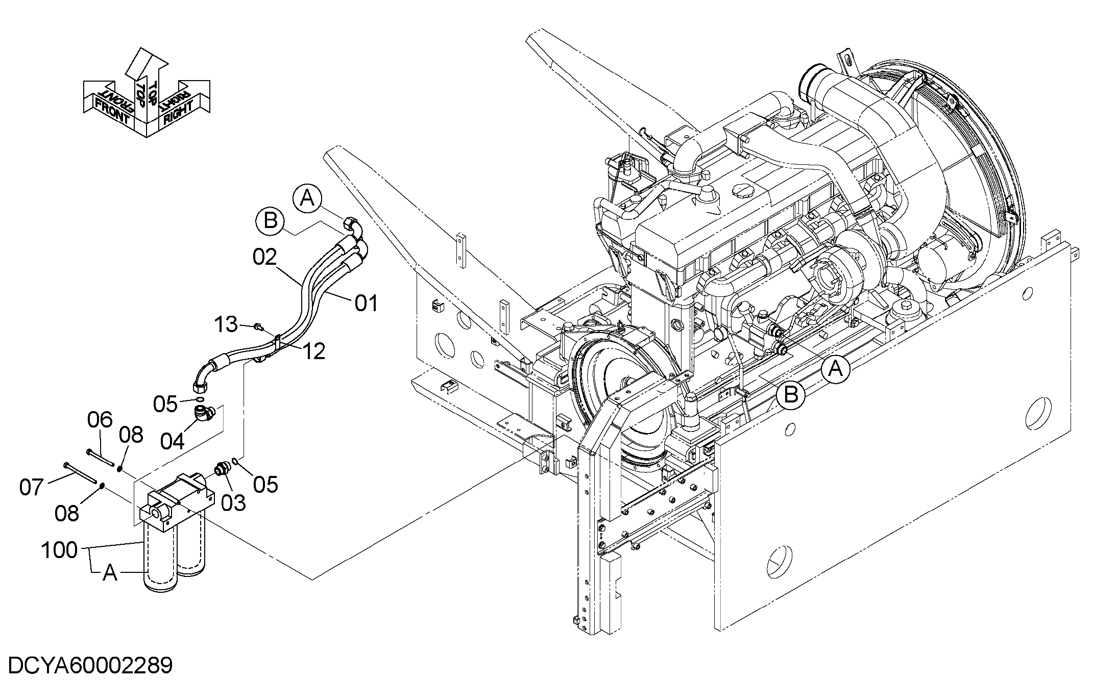 Схема Масляный фильтр трубопроводы HITACHI ZX470R-5G