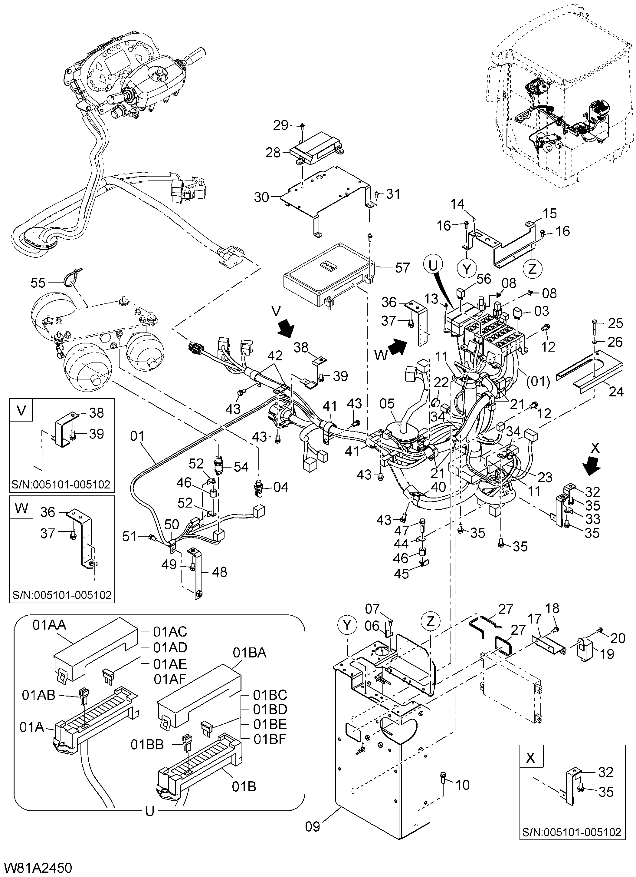 Схема Электрооборудование(задний консоль) [6CH, HCH, HEH] HITACHI ZW250