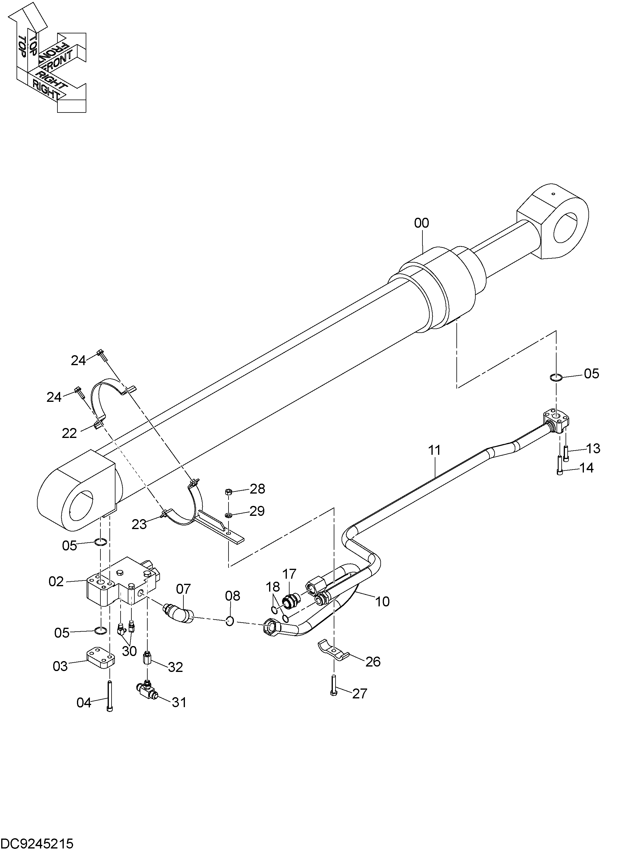 Схема Фирст гидроцилиндр рукояти (кран)(левый) HITACHI RX3300-3