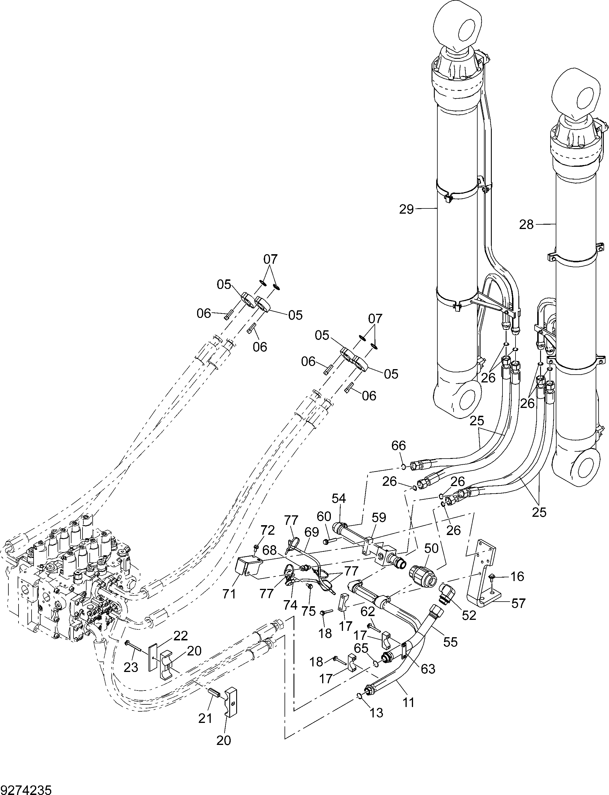 Схема Основные гидролинии (3-2) HITACHI ZX470H-3