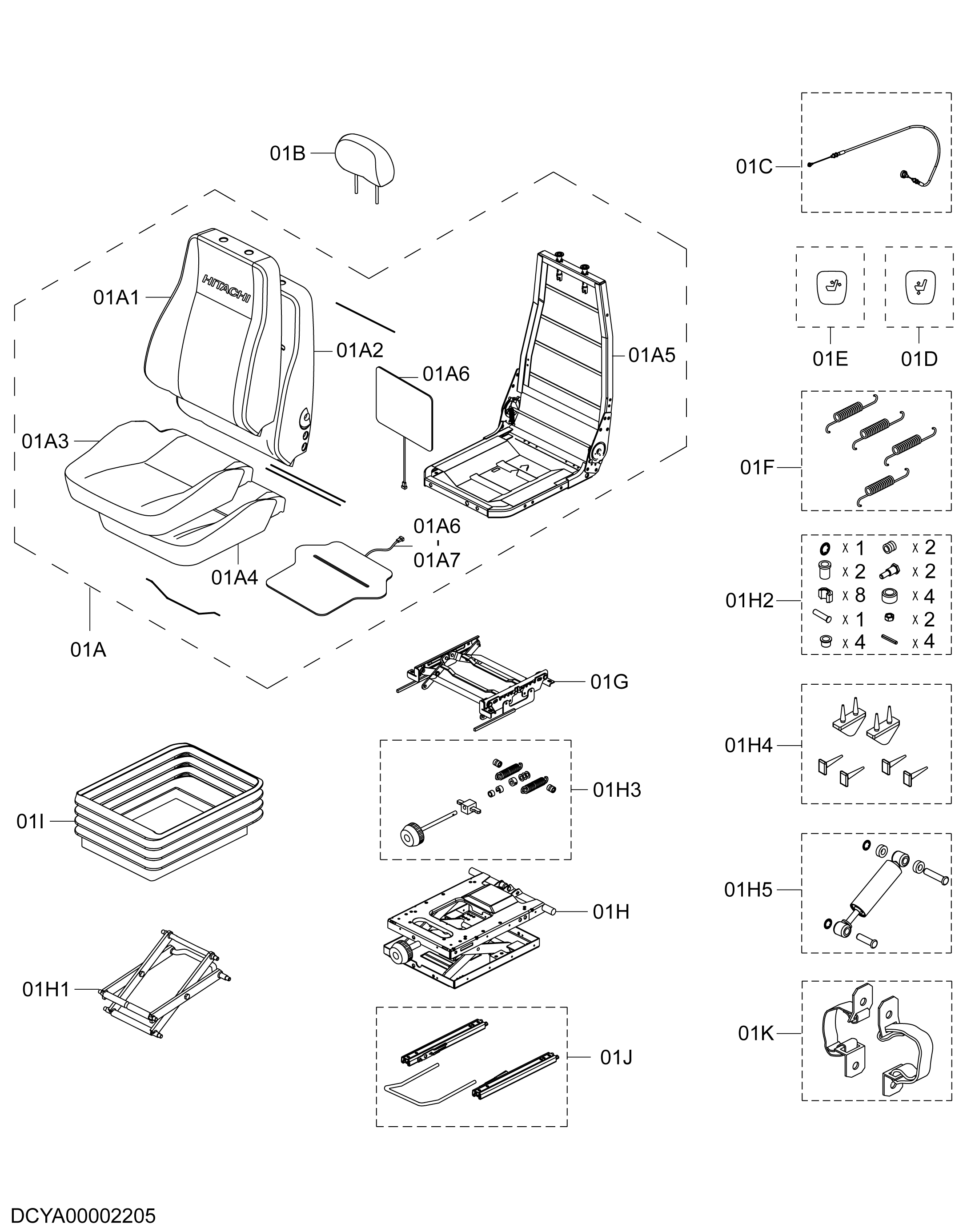 Схема Подвеска сиденье (с отопитель) HITACHI ZX250LC-5B
