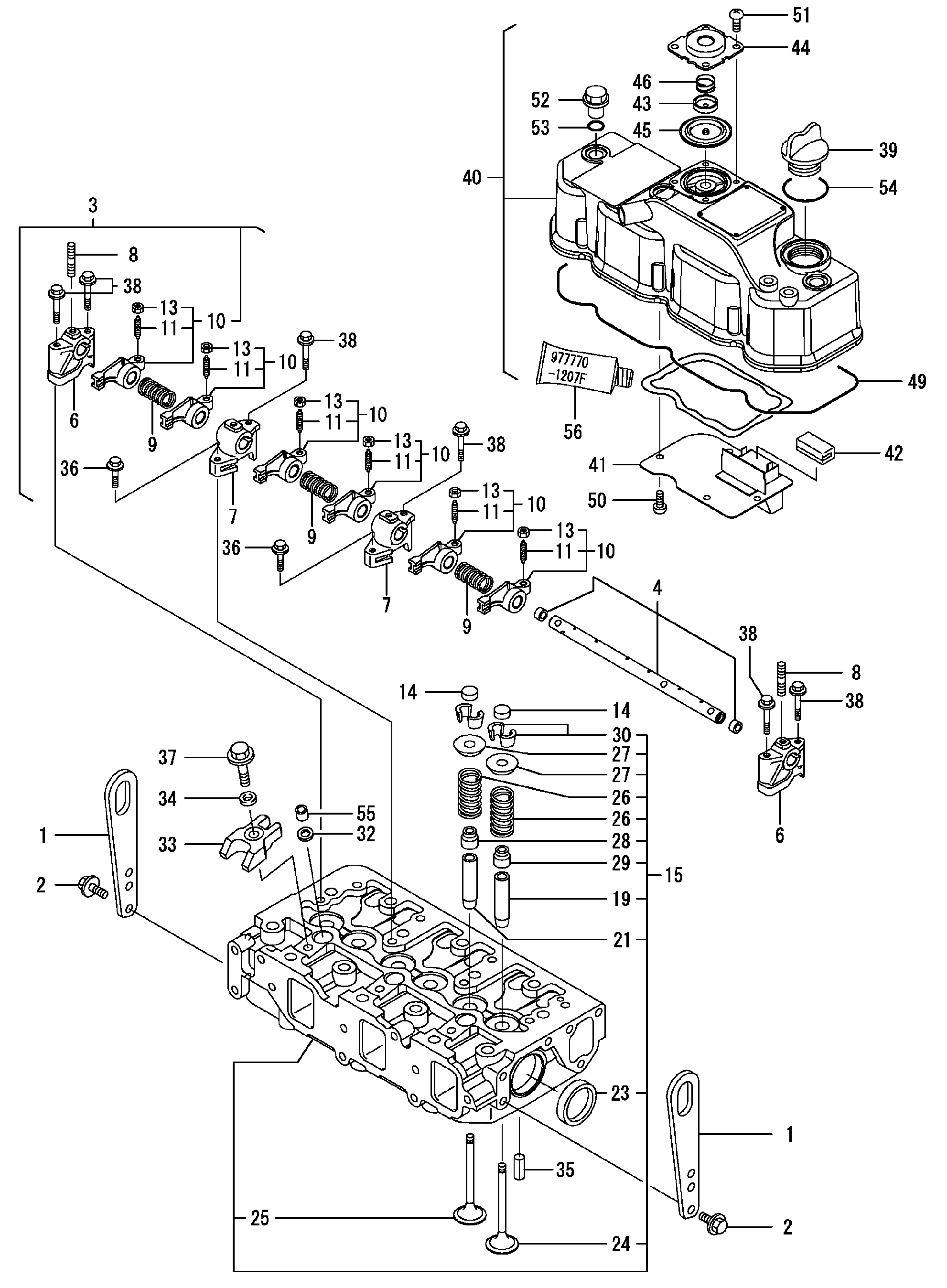 Схема Головка блока цилиндров, боннет HITACHI ZX27U-2