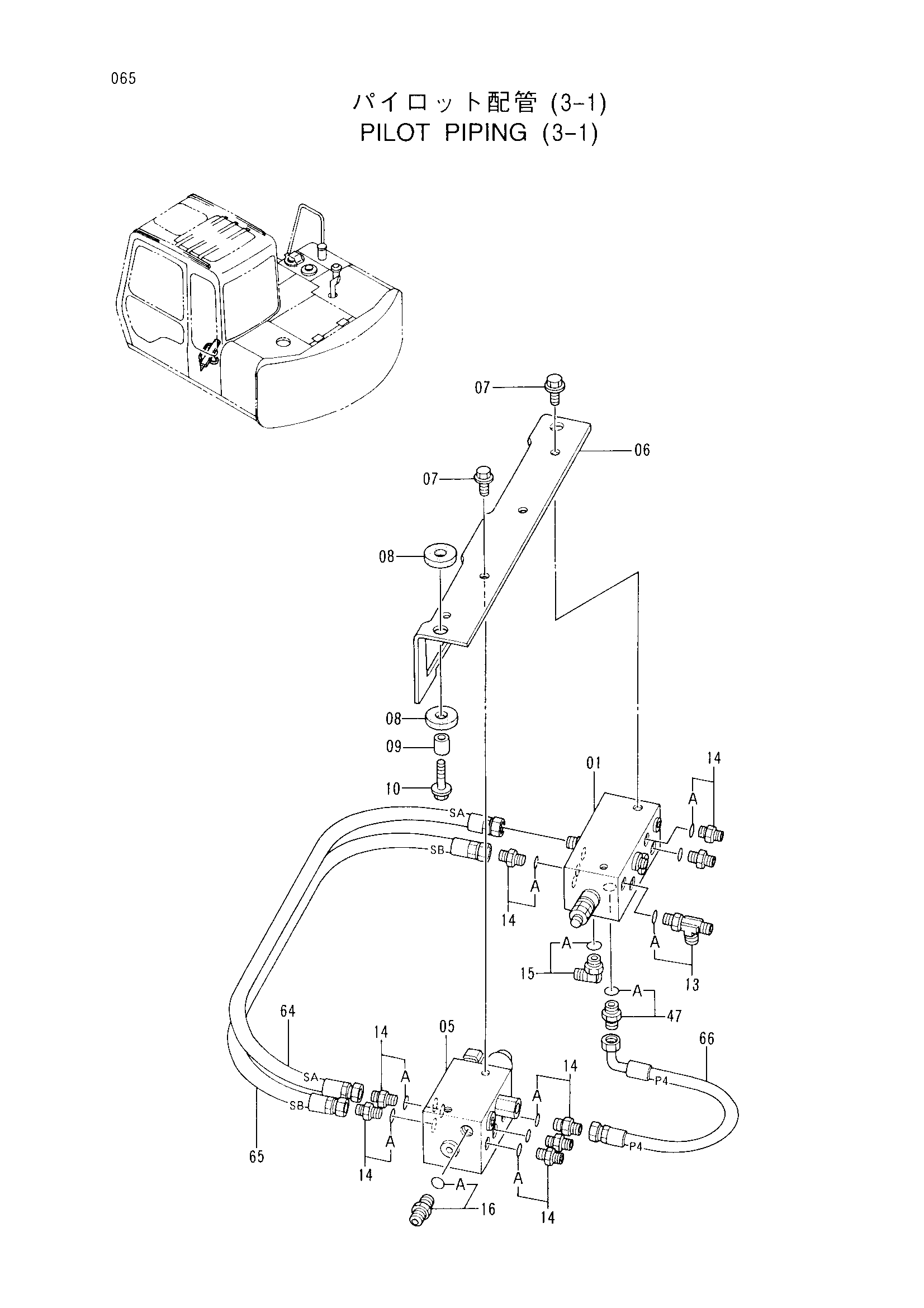 Схема Пилотный трубопроводы (3-1) HITACHI EX60WD-2