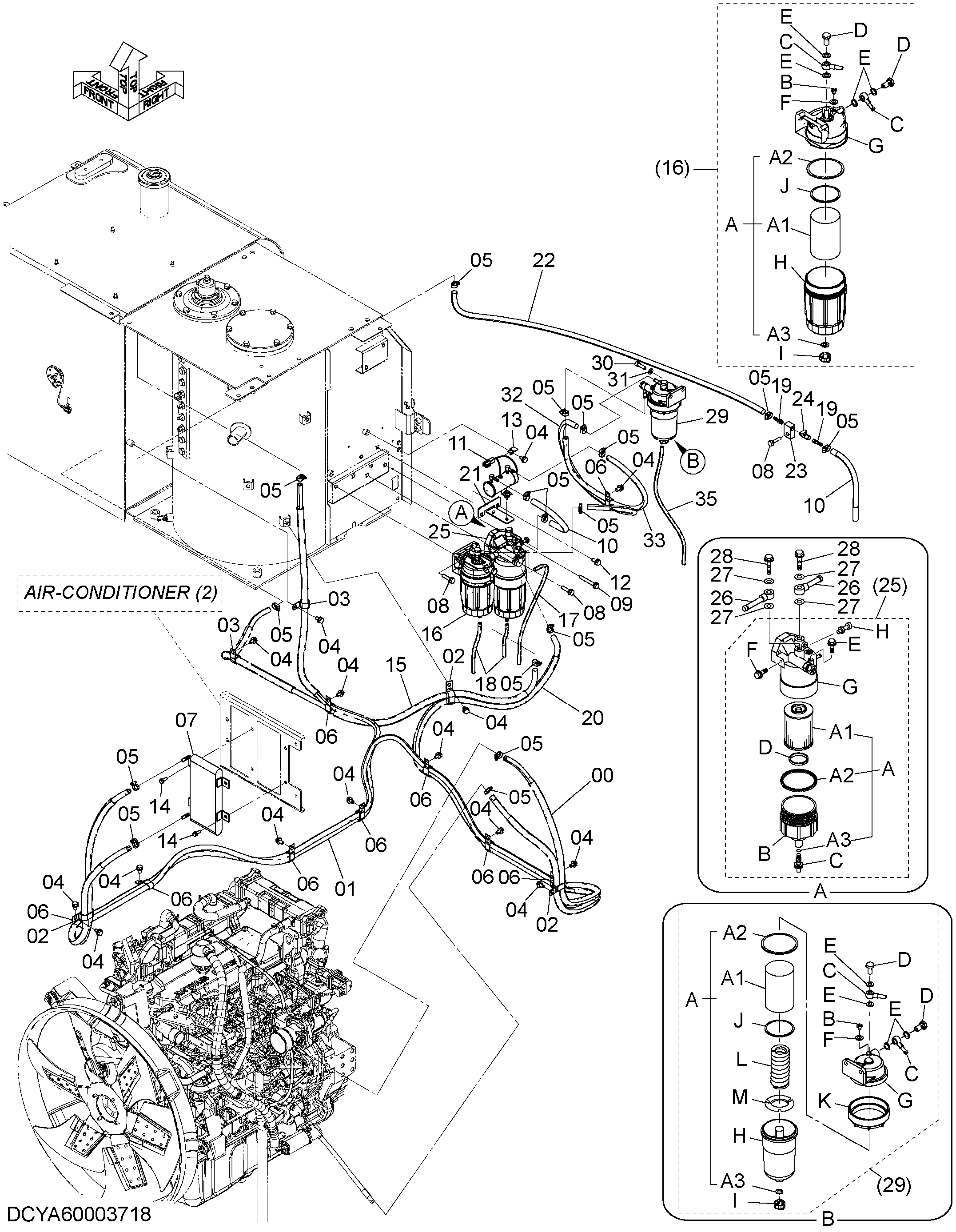 Схема Топливные трубопроводы (с водяной сепаратор) HITACHI ZX250LCN-5B