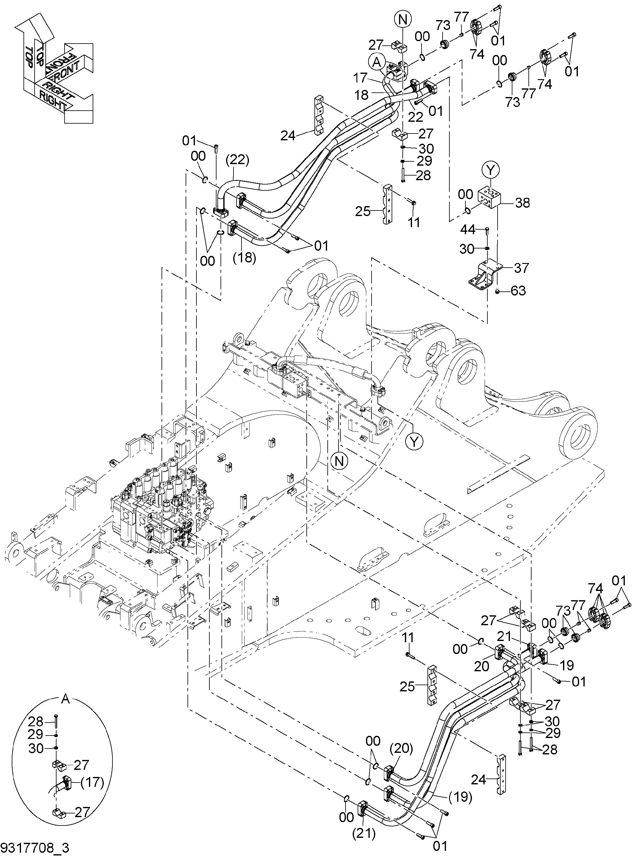 Схема Основные гидролинии (1-3) HITACHI EX1200-6
