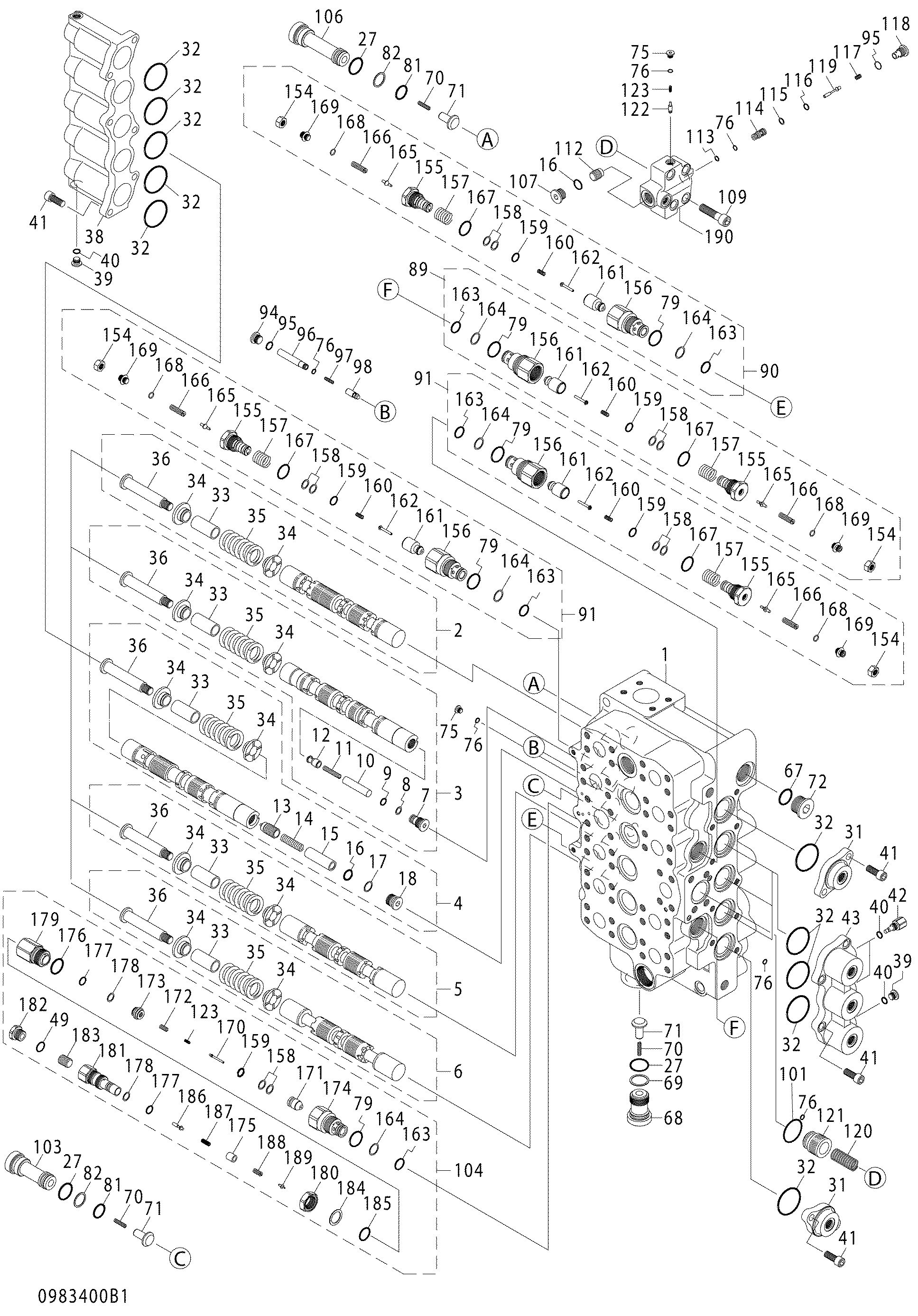 Схема Гидрораспределитель (1/4) HITACHI ZX850-3F