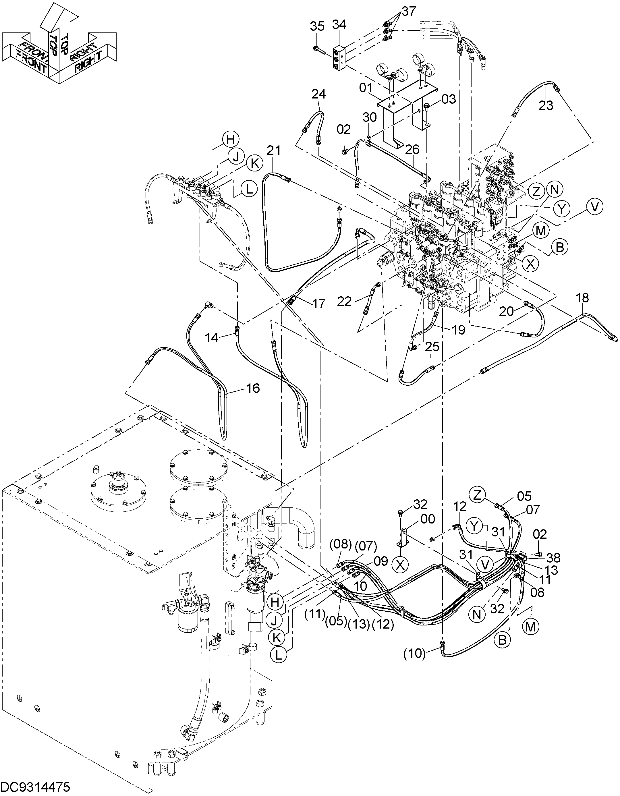 Схема Пилотные гидролинии (3) HITACHI ZX870-5G