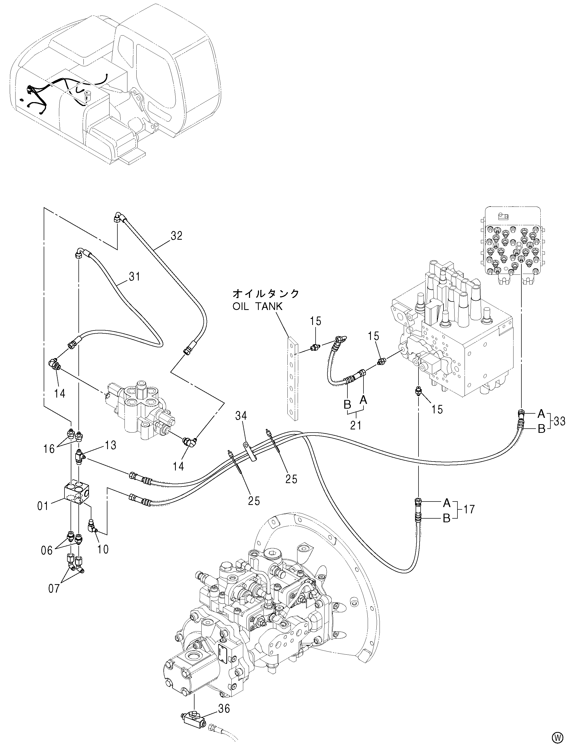 Схема Пилотные гидролинии (2P-BOOM)(3) HITACHI ZX120-E