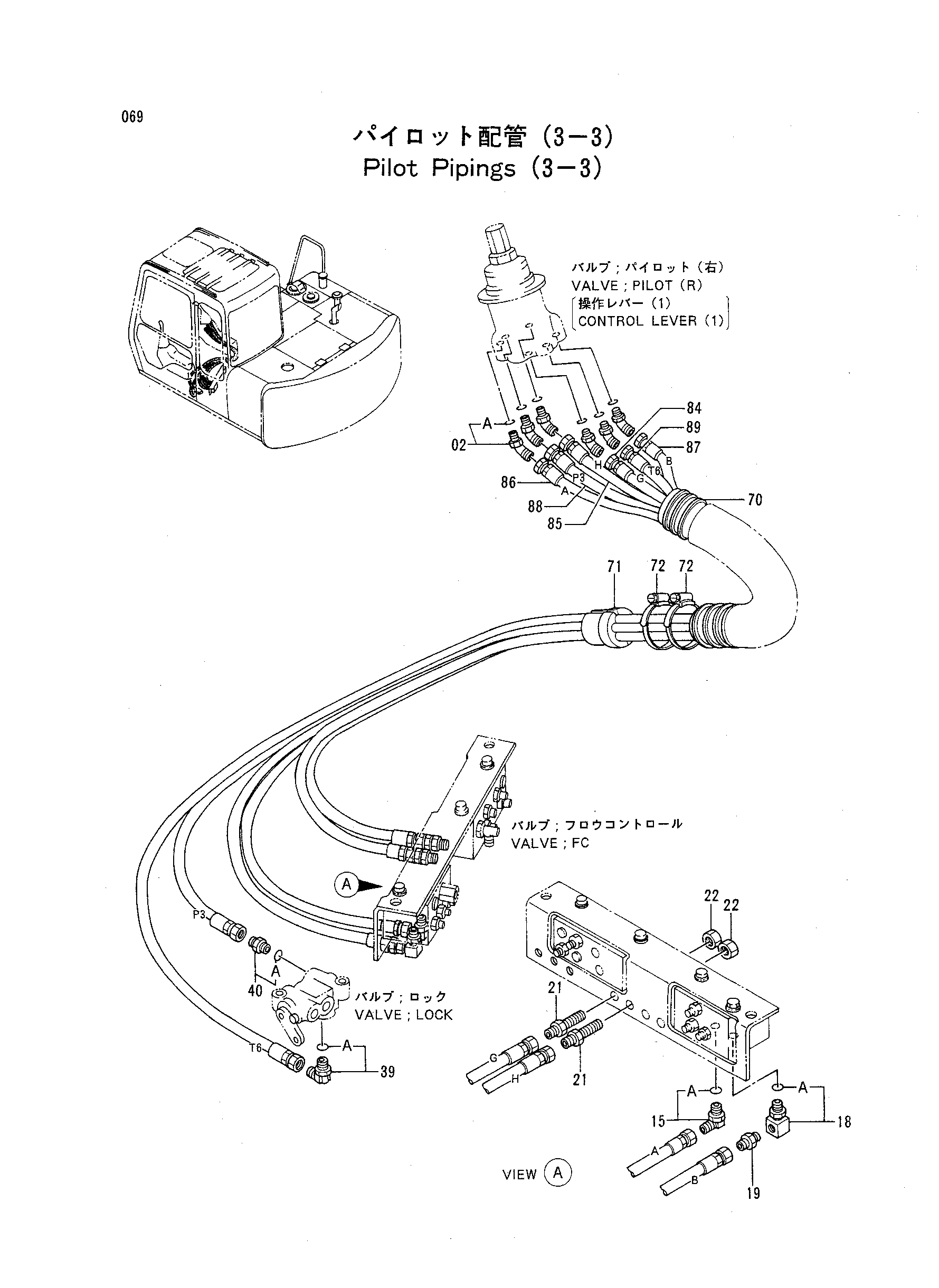 Схема Пилотный трубопроводы (3-3) HITACHI EX60WD-2