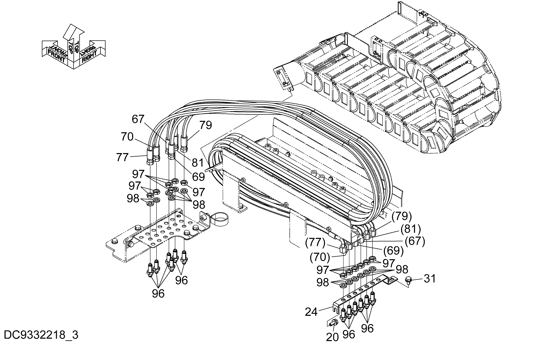 Схема Пилотные гидролинии (слидинг кабина)(3) HITACHI ZX225USR-3