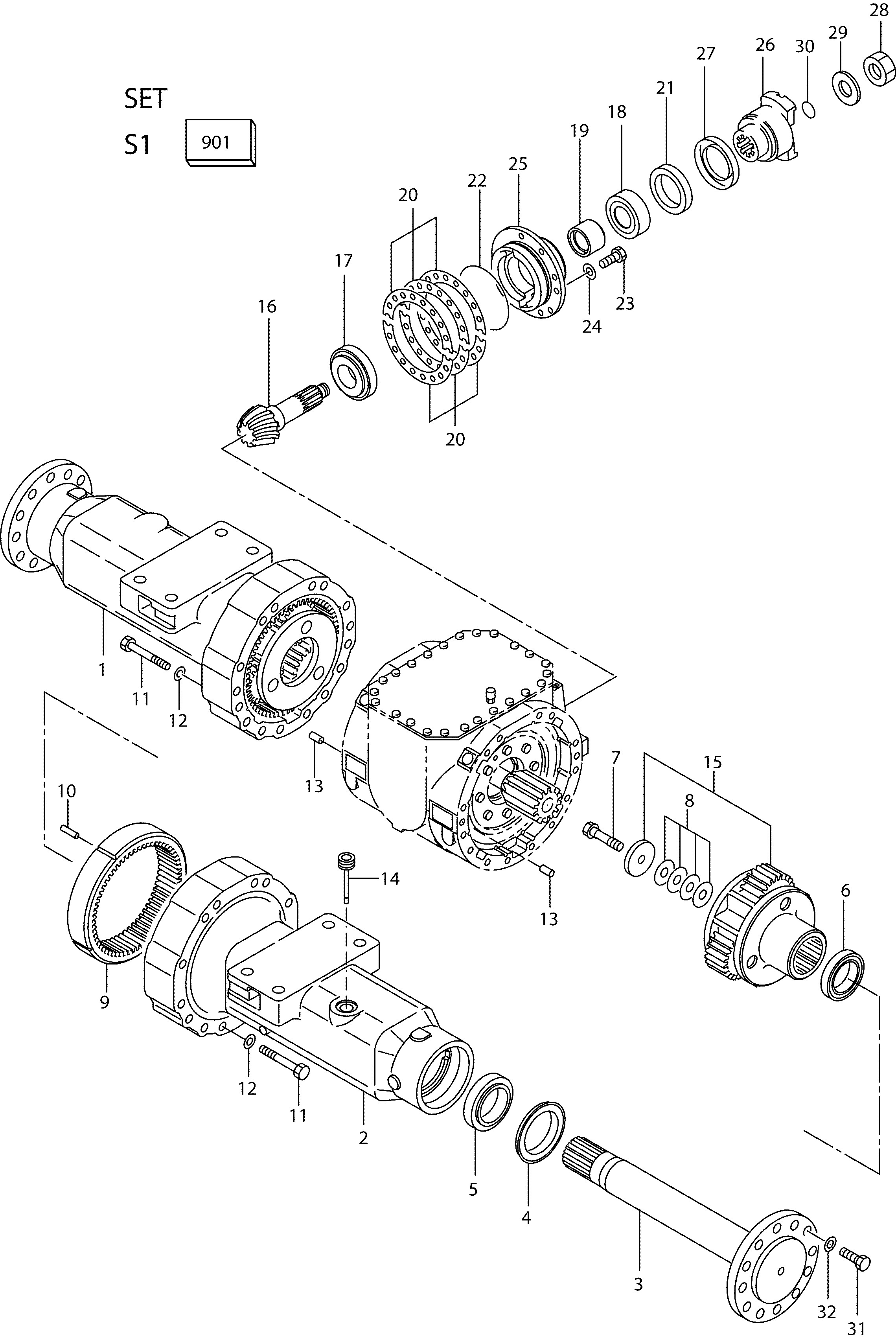 Схема Привод мост(передний)(1/2) HITACHI LX80-7