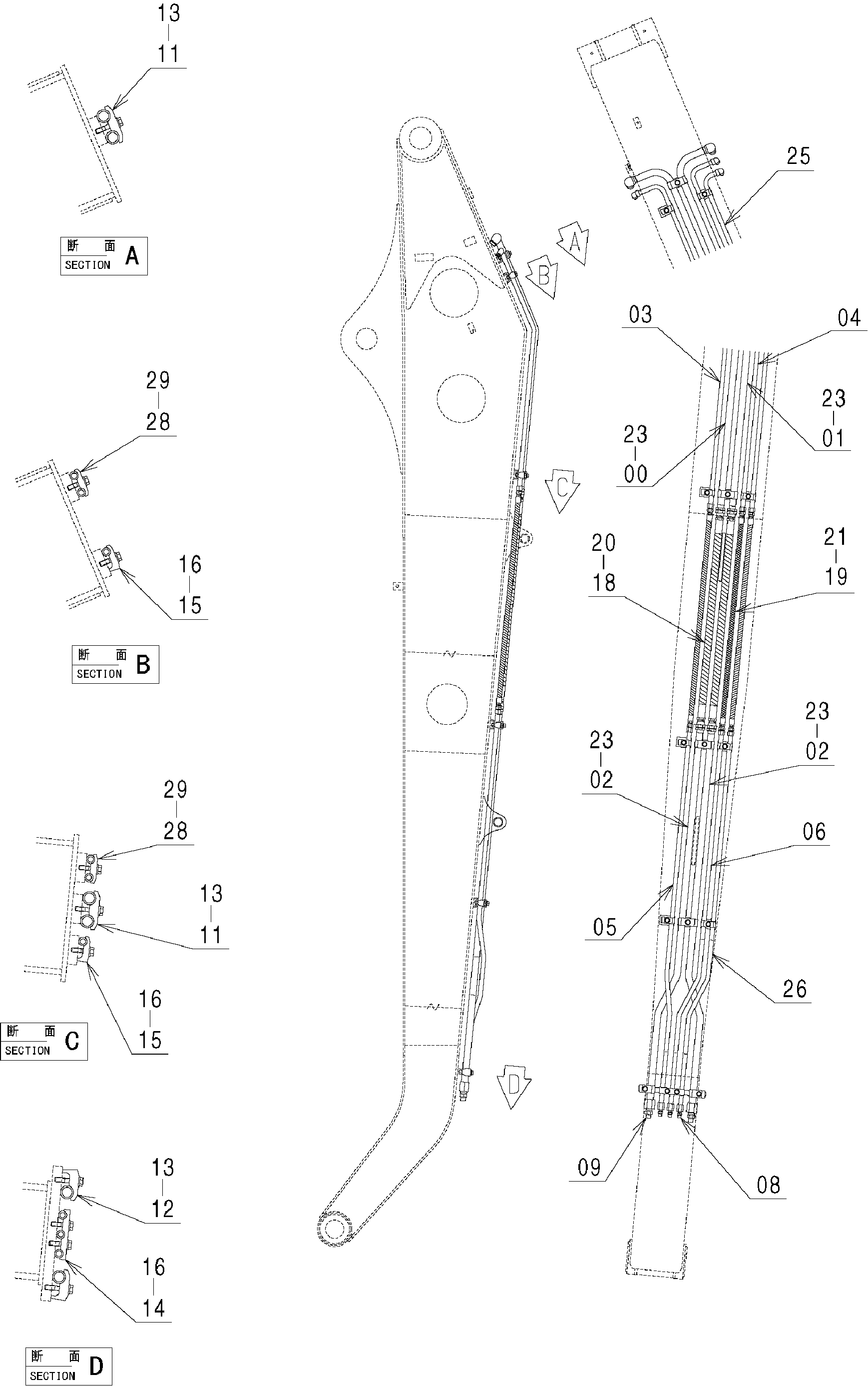 Схема Рукоять трубопроводы HITACHI ZX330-3G