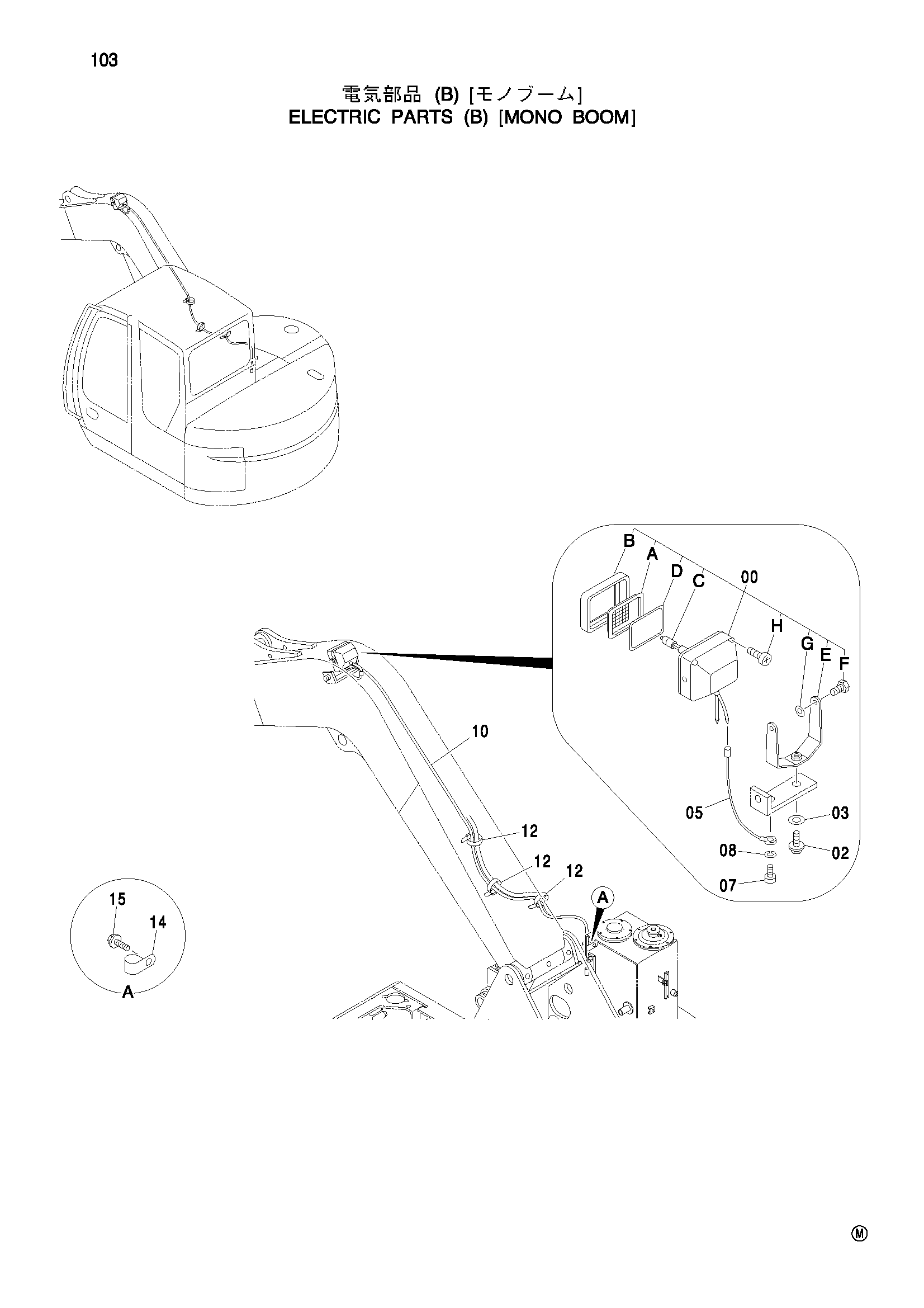 Схема Электрооборудование (B) [моноблочный стрела] HITACHI ZX75US
