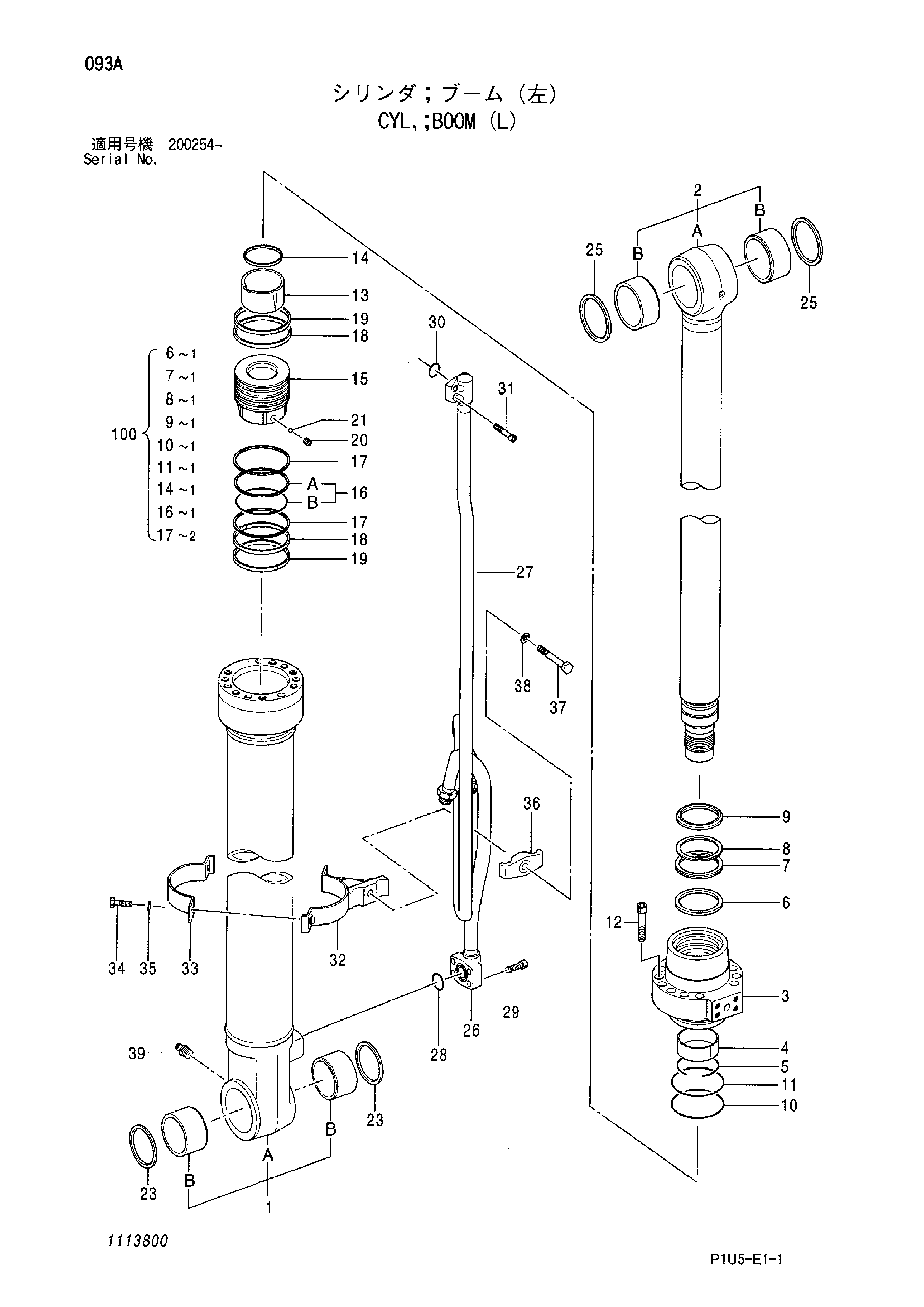 Схема Гидроцилиндр, стрела (левый) HITACHI ZX225USRK-3