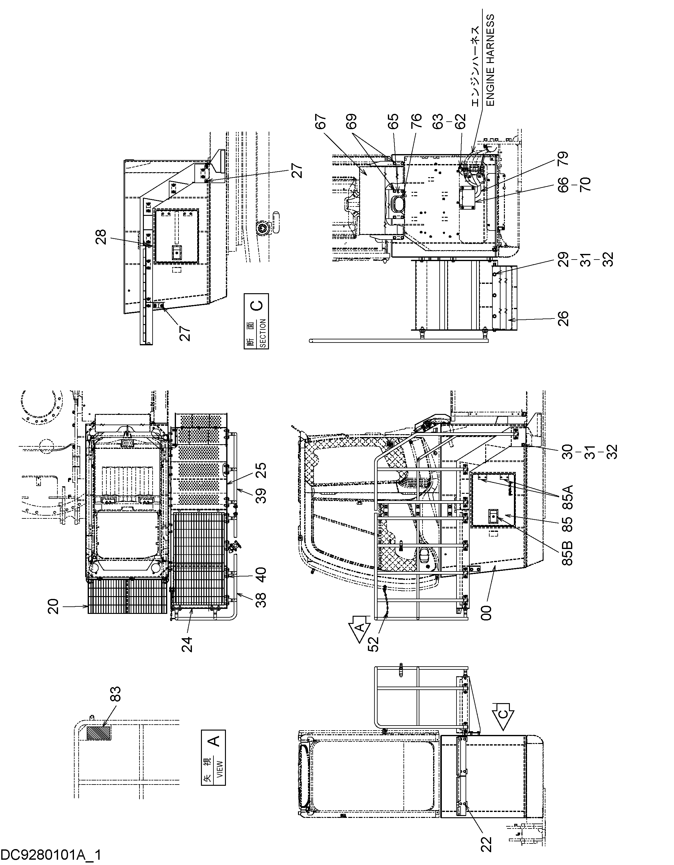 Схема Хигх-моунт кабина боковой ступень (1.0m)(1) HITACHI ZX200-3